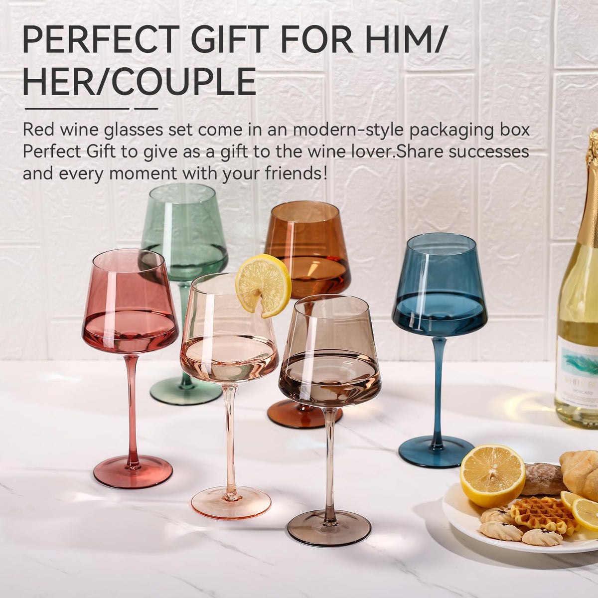 Cyrelwing Colored Wine Glasses Set of 6,Large 16oz Crystal Glasses-Unique Fall&Winter&Christmas Gift Set Her,Wife,Mom,Friend-Colorful Hand Blown Wine Glass Red White Wine Dinner 🍁 All In One Marketplace Canada