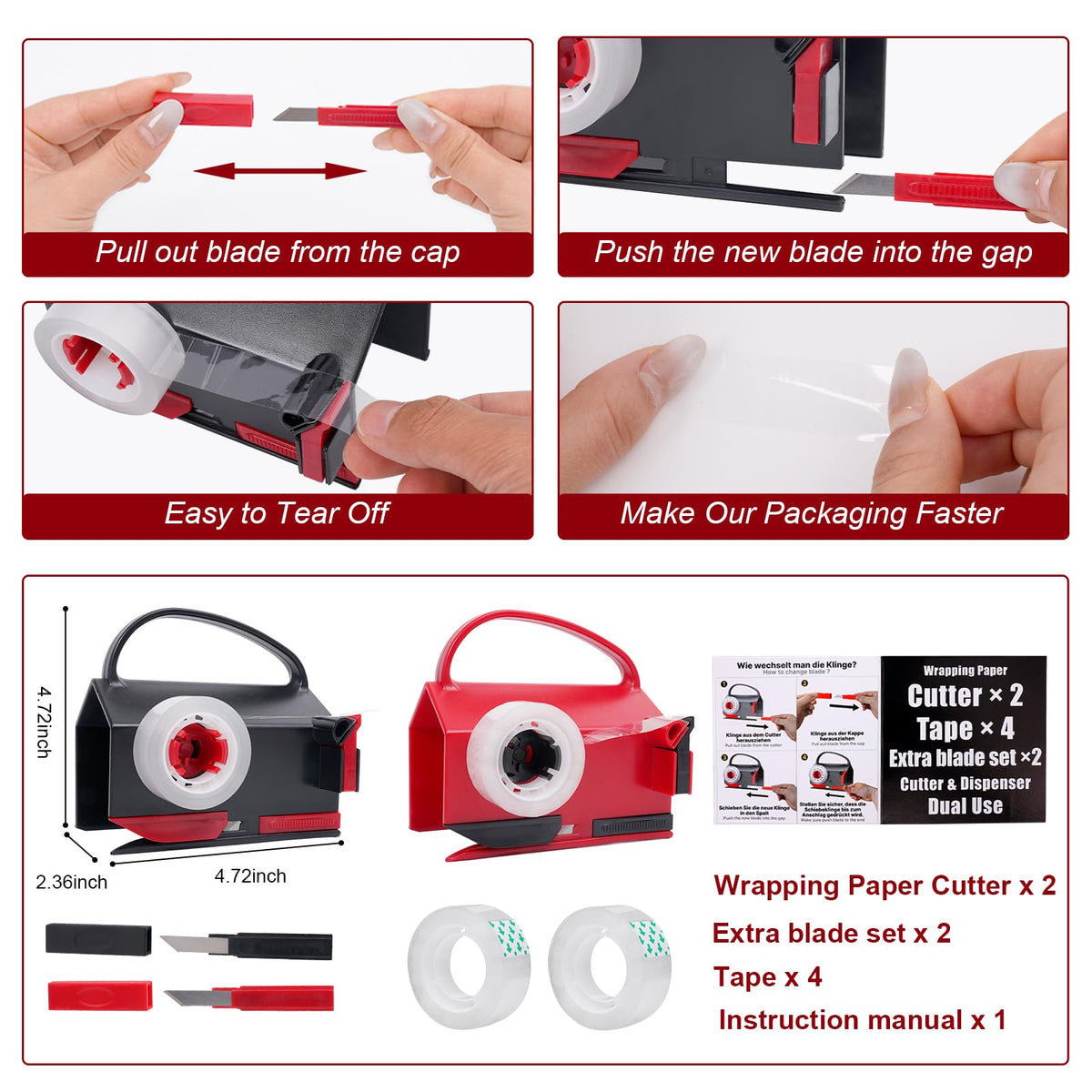 (2-Pack) Wrapping Paper Cutter & Tape Dispenser Dual Use Gift Wrapping Tool 🍁 All In One Marketplace Canada