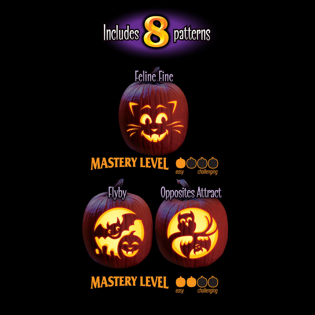 Kit de sculpture tout-en-un premium Pumpkin Masters – Kit complet de sculpture de citrouille d'Halloween avec grands outils à manche et nouveaux motifs