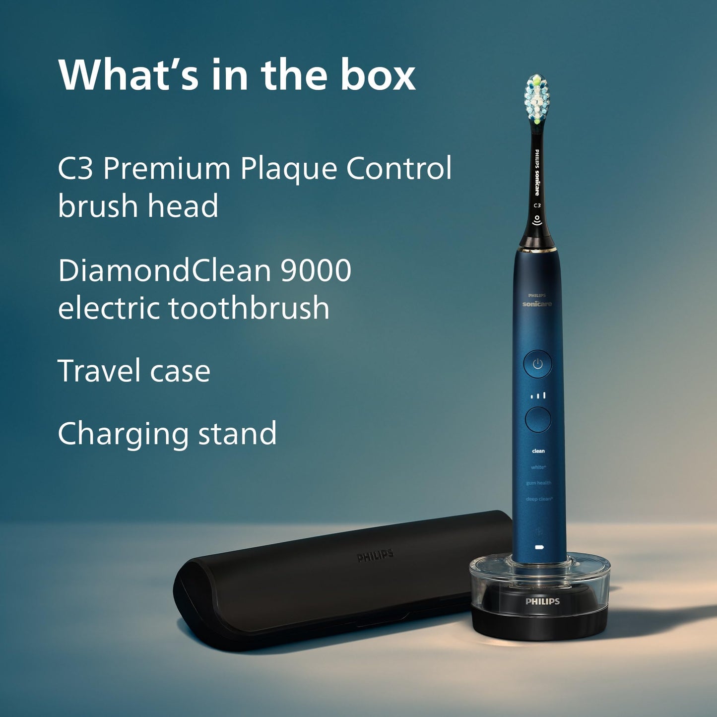 Philips Sonicare DiamondClean 9000 Electric Toothbrush - Sonic Toothbrush with App, Pressure Sensor, 12 Brushing Settings, Replacement Reminder, Charging Stand, Travel Case, Aquamarine, HX9911/92