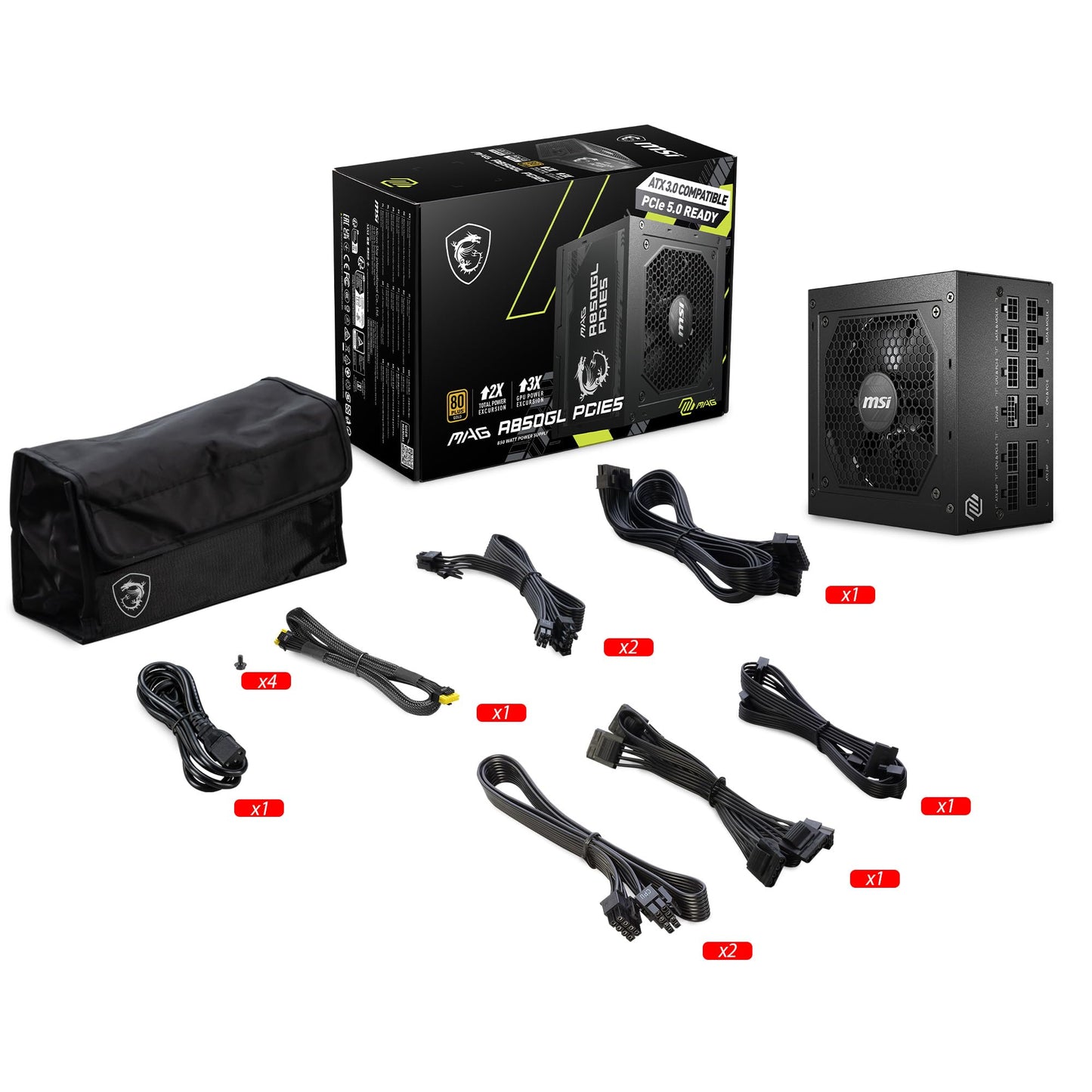 MSI MAG A850GL PCIE5, Fully Modular Compact Gaming 850W Power Supply, 80+ Gold, ATX 3.1 & PCIe 5.1 Ready, Native Dual-Color 12V-2x6 Cable, 10 Year Warranty 🍁 All In One Marketplace Canada