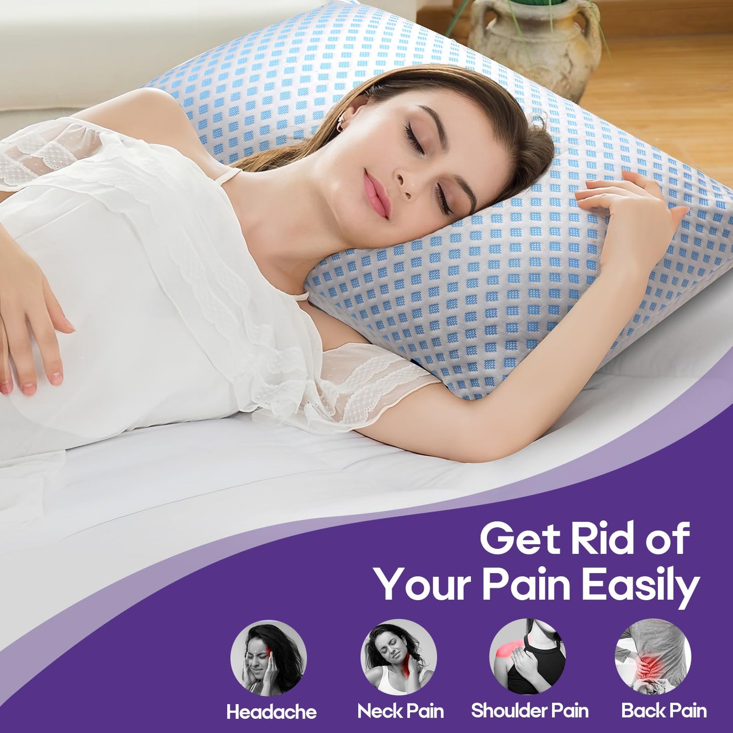 Cooling Memory Foam Pillows Queen Size 2 Pack, Adjustable Shredded Foams, Soft Firm Bed Pillow for Sleeping with Hypoallergenic Zipper Pillow Cover for Side, Back Sleepers, 20x30In - Available at All In One Marketplace Canada