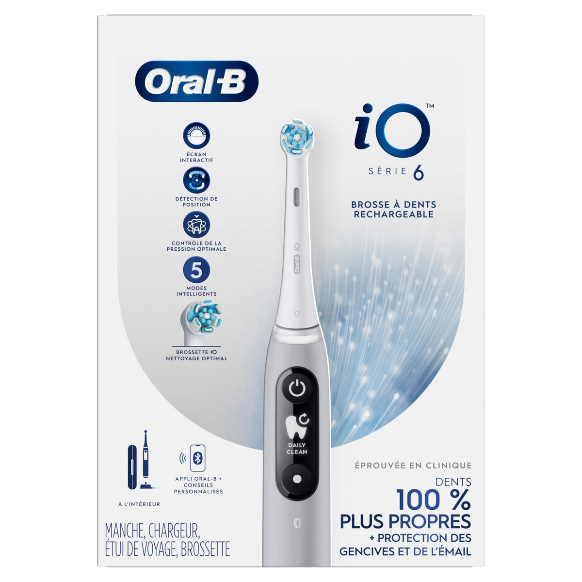 Oral-B iO6 Electric Toothbrush, for a Deep Clean and Whiter Teeth, Gray Opal, Rechargeable Electric Toothbrushes, iO Series 6 with 1 Power Toothbrush, 1 Brush Head, and 1 Travel Case