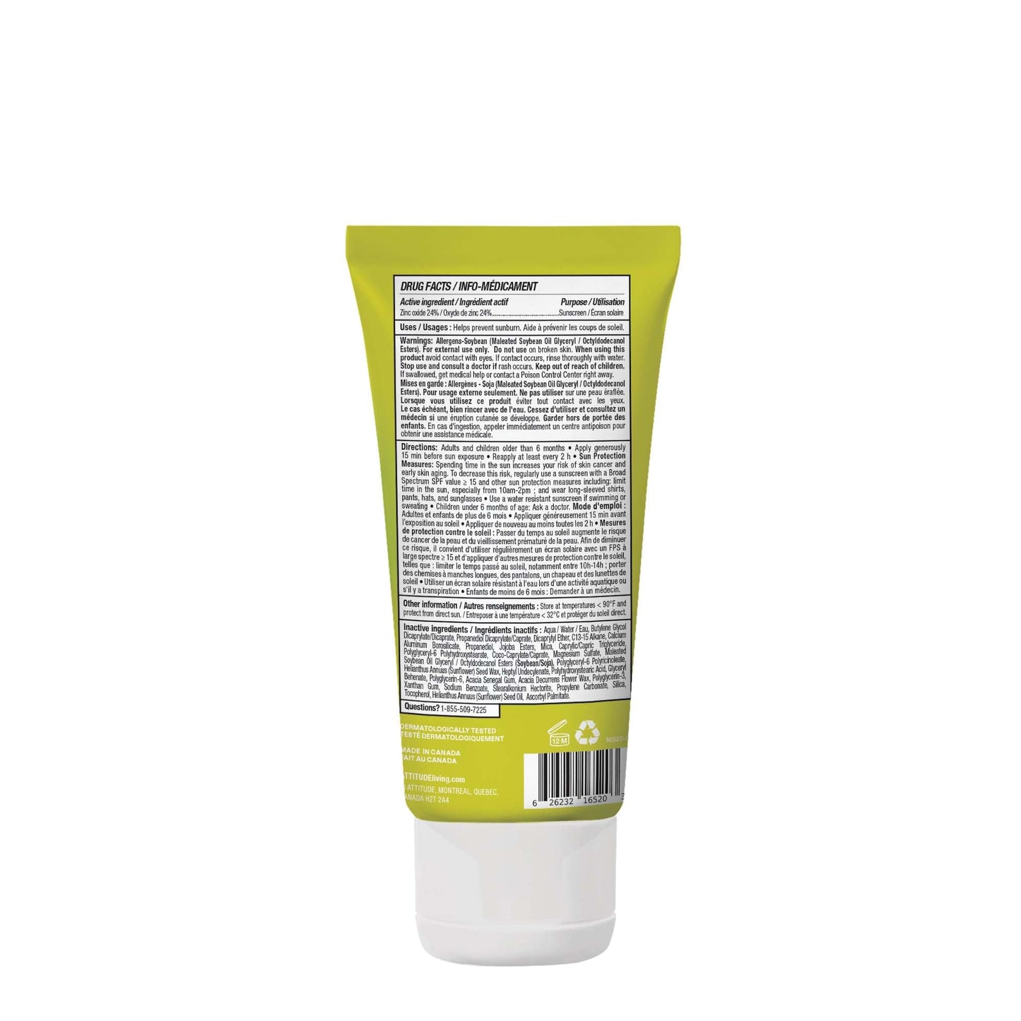 ATTITUDE Mineral Sunscreen SPF 50, Broad Spectrum Zinc Oxide, EWG Verified, Mineral-Based, Non-Nano, Lightweight Cream, Vegan, Unscented, 80 grams π All In One Marketplace Canada