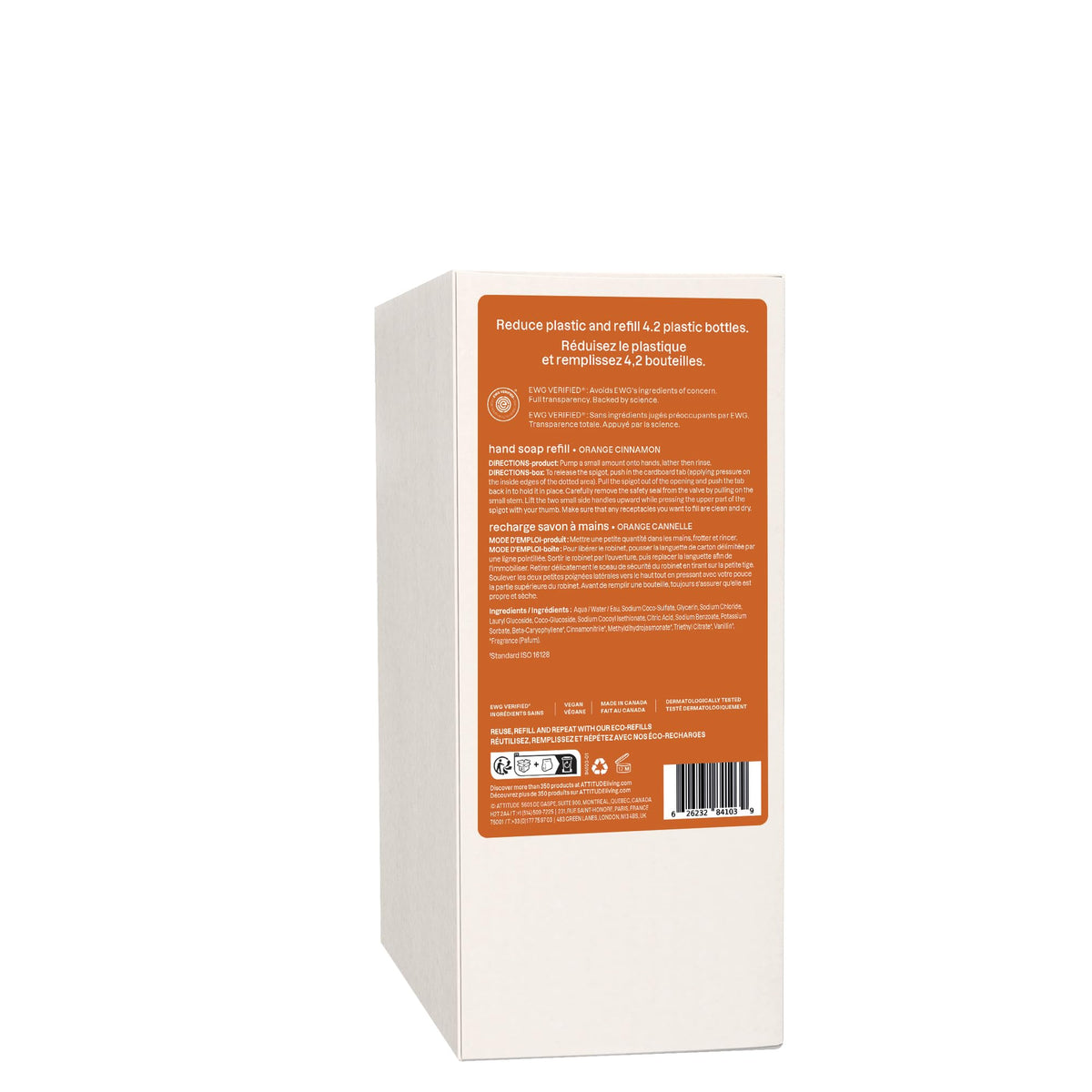 ATTITUDE Hand Soap, 4X Refill, Orange Cinnamon, 2 Liters