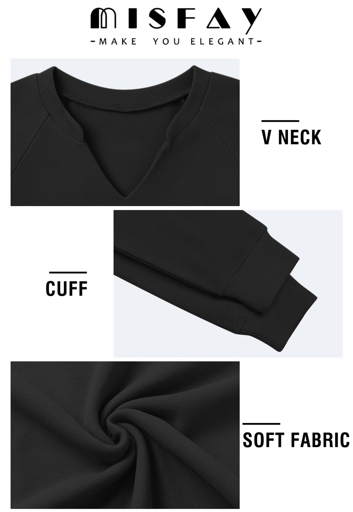 MISFAY Women's V Neck Sweatshirt Long Sleeve Pullover Tops,Black,XL 🍁 All In One Marketplace Canada
