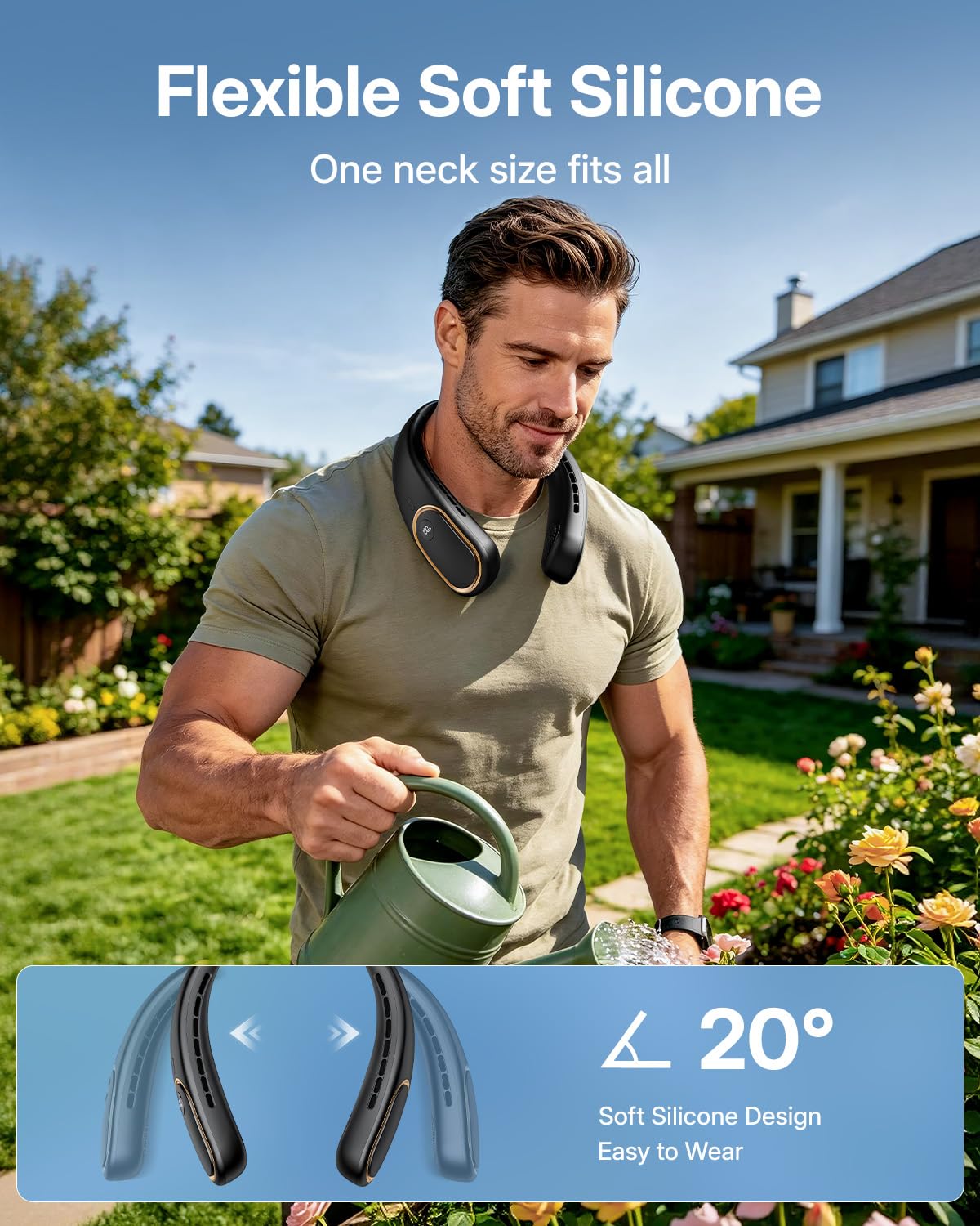 Portable Neck Fan - Hands Free Personal Fan, Rechargeable Bladeless Fan with 5000mAh-Battery, Digital Display, 4 Speeds, Birthday Gifts for Men, Women, Mom, and Dad - Black