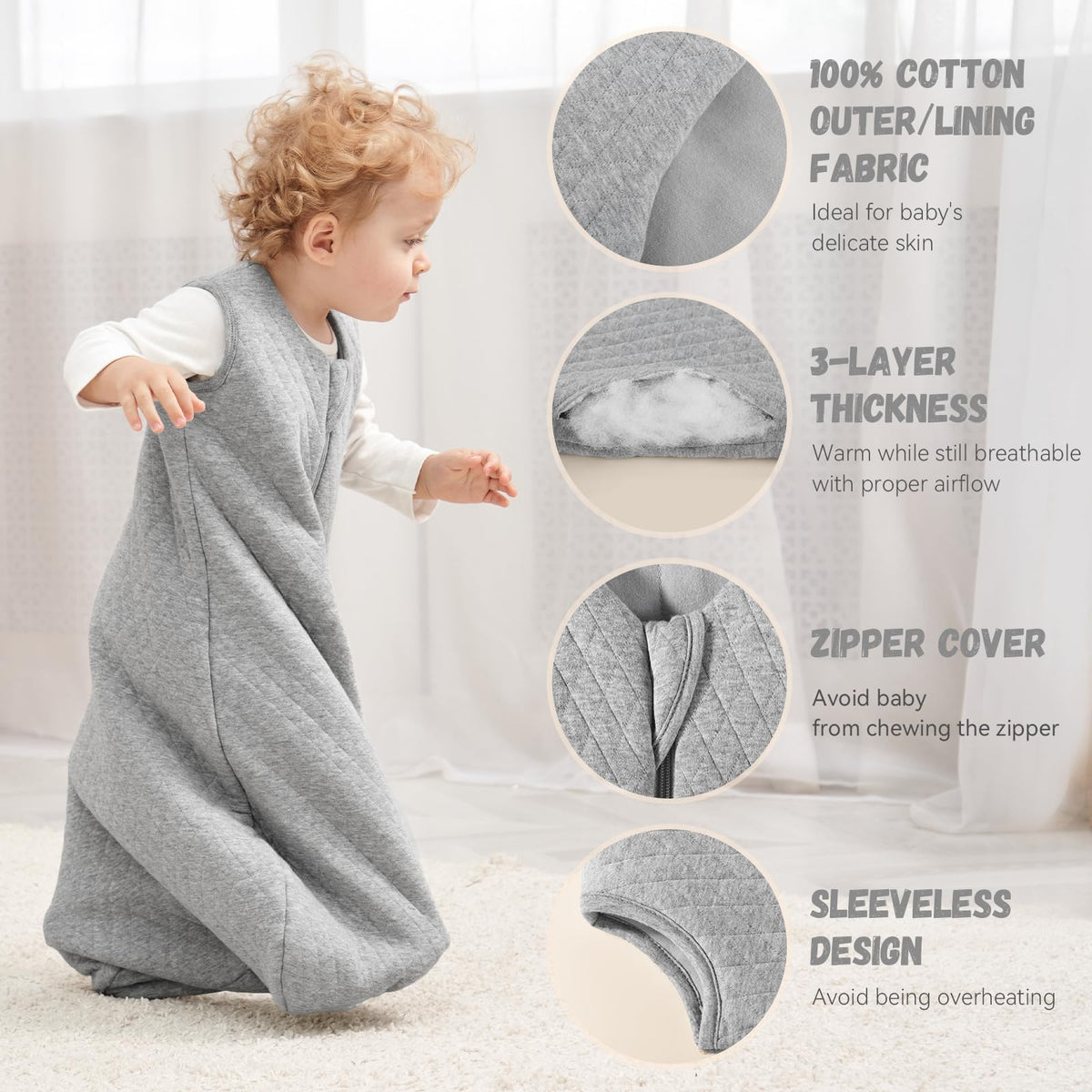 Yoofoss Baby Sleep Sack 6-12 Months, 2.5 TOG Quilted Winter Wearable Blanket Thickened Baby Sleeping Bag 2-Way Zipper Toddler Sleeping Sack Warm Comfy (Medium) 🍁 All In One Marketplace Canada