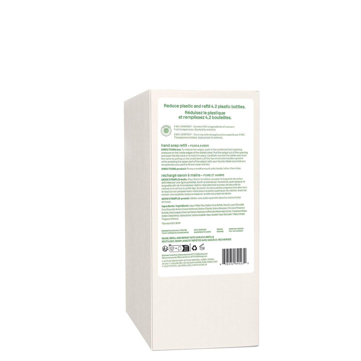 ATTITUDE Liquid Hand Soap, Made in Canada, EWG Verified, Plant and Mineral-Based, Vegan Personal Care Products, Pear & Amber Scent, Bulk Refill Format, 2 Litre