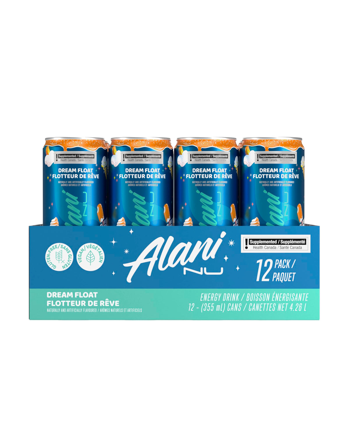 Alani Nu DREAM FLOAT Sugar-Free, Low Calorie Energy Drinks | 140mg Caffeine | Zero Sugar | 15 Calories or Less | 355 mL Cans (12 Pack)