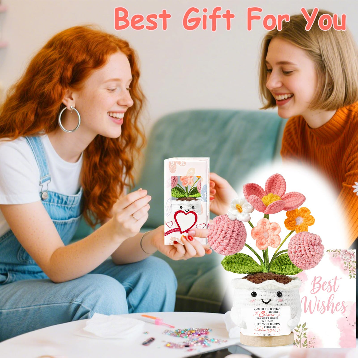 Best Friend Friendship Gifts for Women Crochet Flowers Small Birthday Gifts for Women Her Christmas Galentines Graduation Gifts for Friends Colleague Bestie Cute Stuff Desk Room Decor 🍁 All In One Marketplace Canada