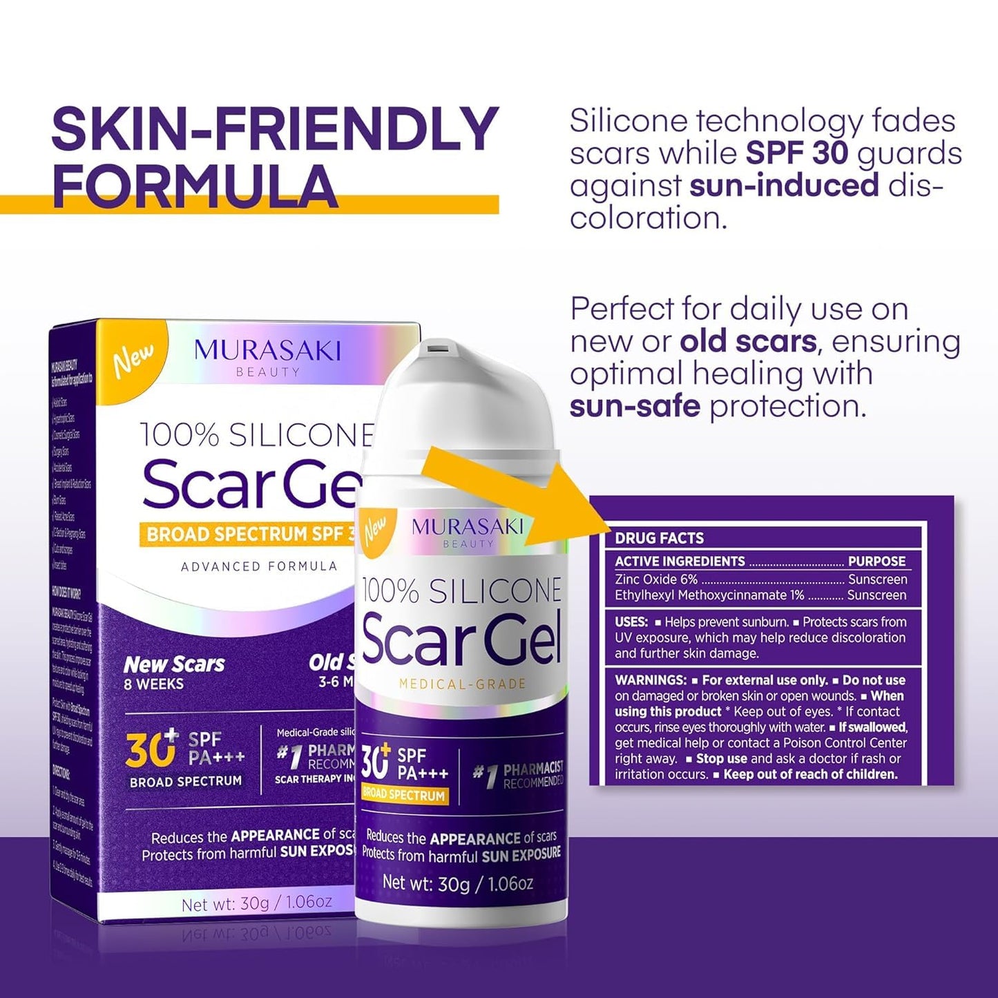Silicone Scar Gel Scar Cream - SPF 30 Advanced Scar Gel for Old and New Scars - Available at All In One Marketplace Canada