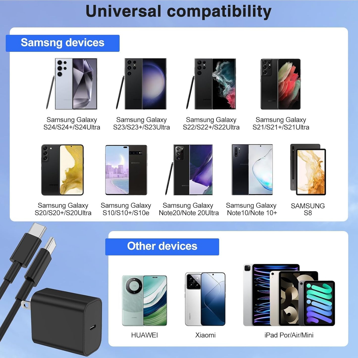 45W Super Fast Charger USB C,3 Pack USB C Charger Block with 10/10/6FT Type C Cable Fast Charge for Samsung Galaxy S26 S25 Ultra S26+/S24/S23/S22/S21, Android, Galaxy Tablet, iPhone 17/16/15 Pro Max