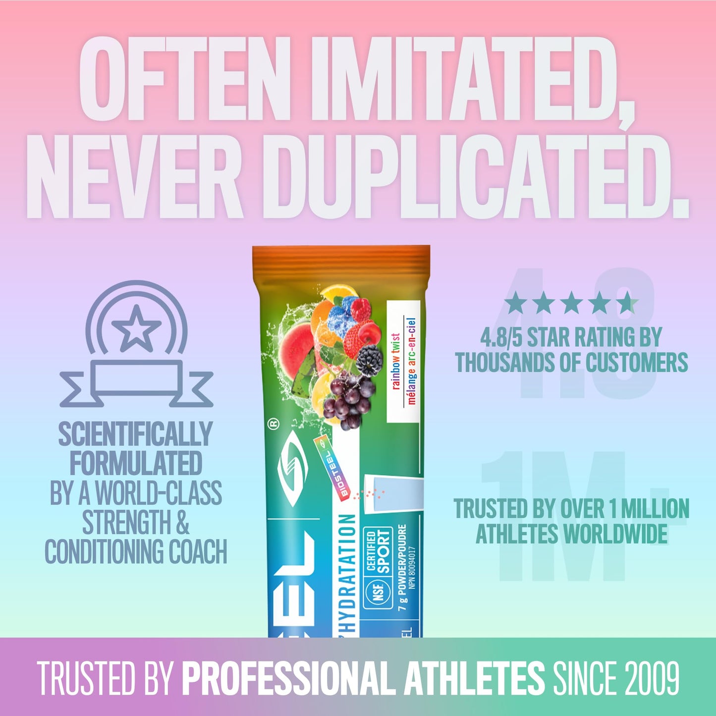 BioSteel Electrolyte Hydration Mix, Rainbow Twist, 12 Sticks, Zero Sugar BioSteel Sports