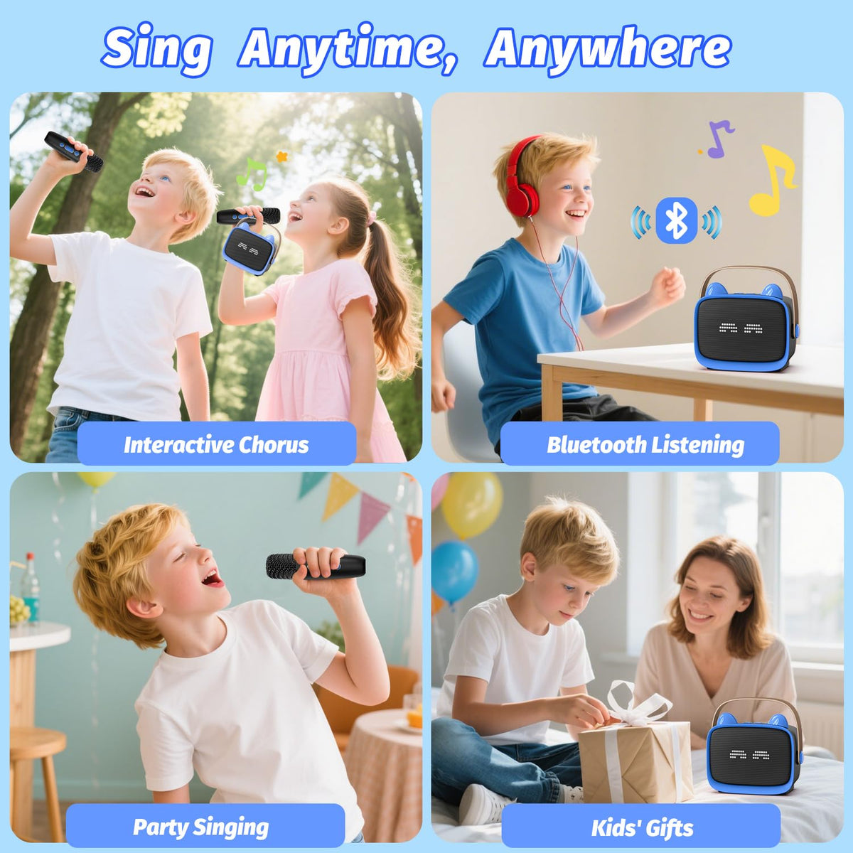 Mini Karaoke Machine Toys Gifts,Kids Portable Bluetooth Speaker with 2 Wireless Microphone and LED,Christmas Birthday Gifts for Girls Boys 3 4 5 6 7 8+ Year Old, Noisemaker Toys for Party (Blue) 🍁 All In One Marketplace Canada
