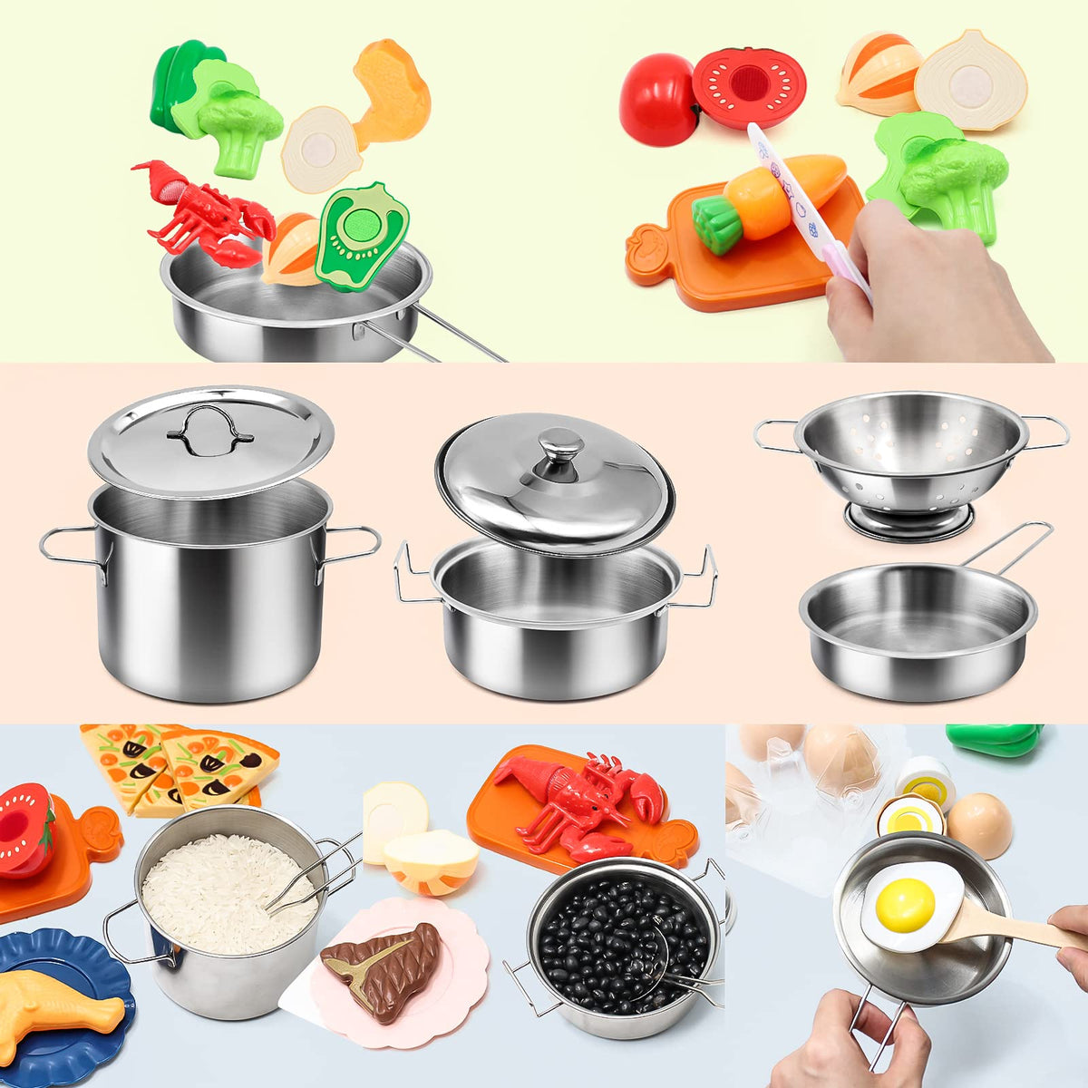 Kids Pretend Play Kitchen Accessories Set, 38pc Play Pots Pans Set for Kids 🍁 All In One Marketplace Canada
