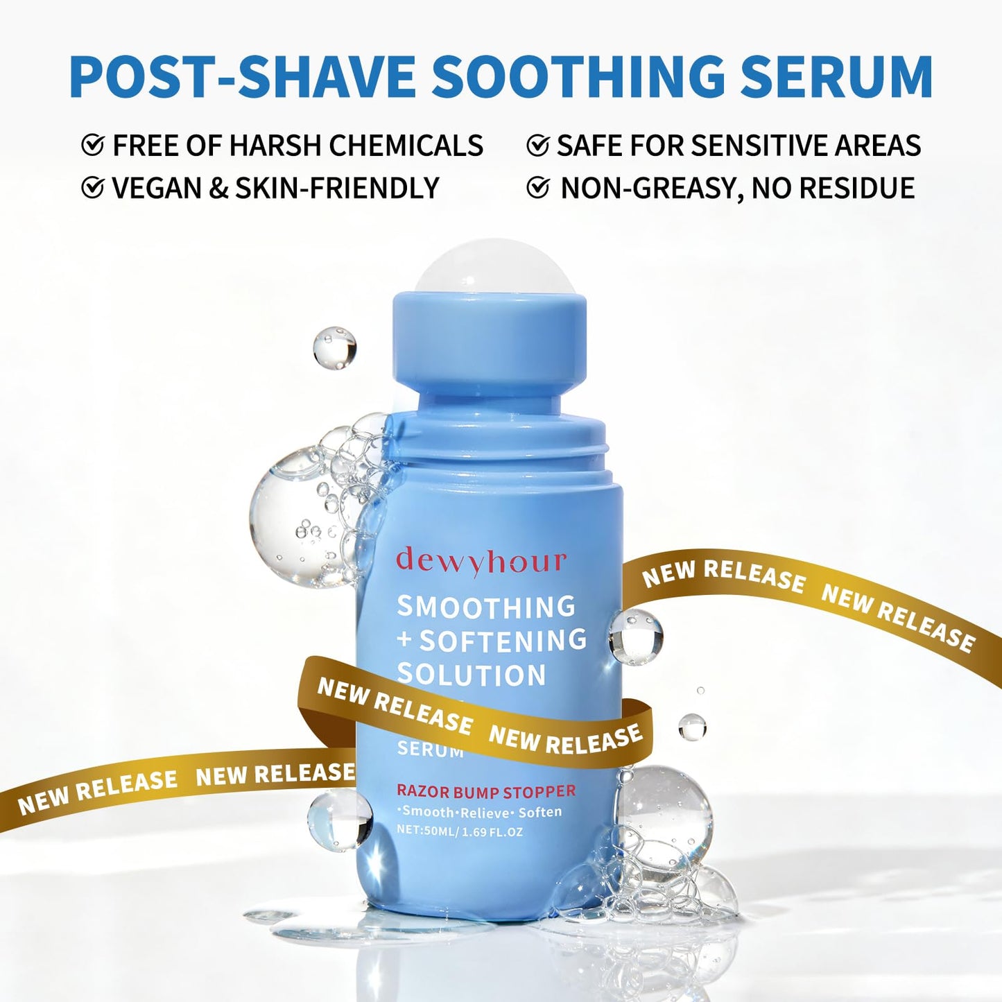 dewyhour Ingrown Hair & After Shave Soothing Serum – Soothes Razor Irritation, Targets Dark Spots, Helps With Razor Bumps for Face, Underarms, Neck & Bikini Area. Korean Skincare Roll-On for Men & Women