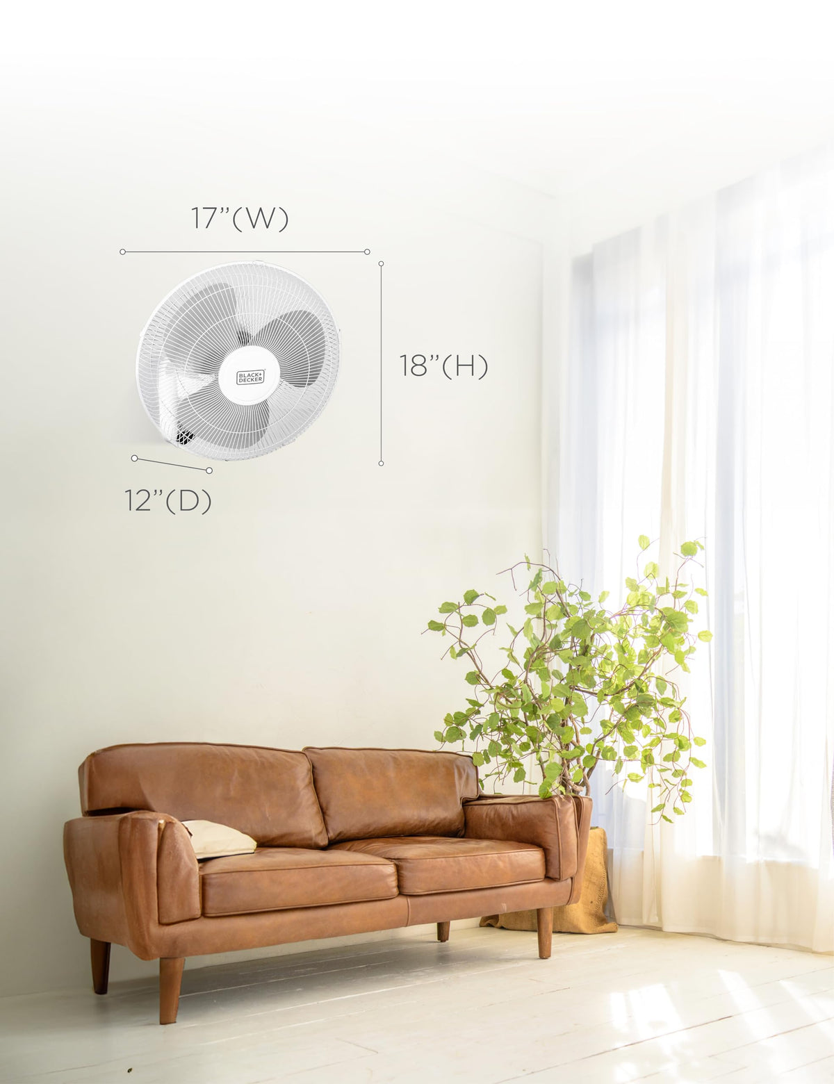 BLACK+DECKER 16" Wall Mount Fan With Remote Control, Oscillating With 3 Speed Settings and Shut Off Timer, Adjustable Tilt Angle, White