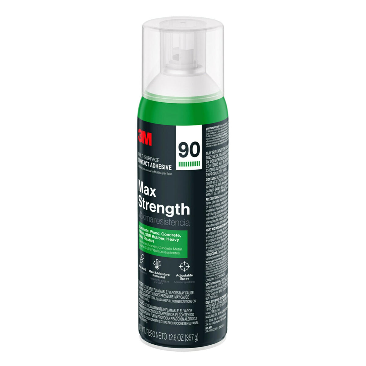 3M Max Strength 90 Multi-Surface Contact Adhesive, 12.6 oz., Low VOC, Max Bond, Heat & Water Resistant, Adjstable Spray for Metal, Wood, Plastics, Laminates, and Concrete (90-NAT-EF)