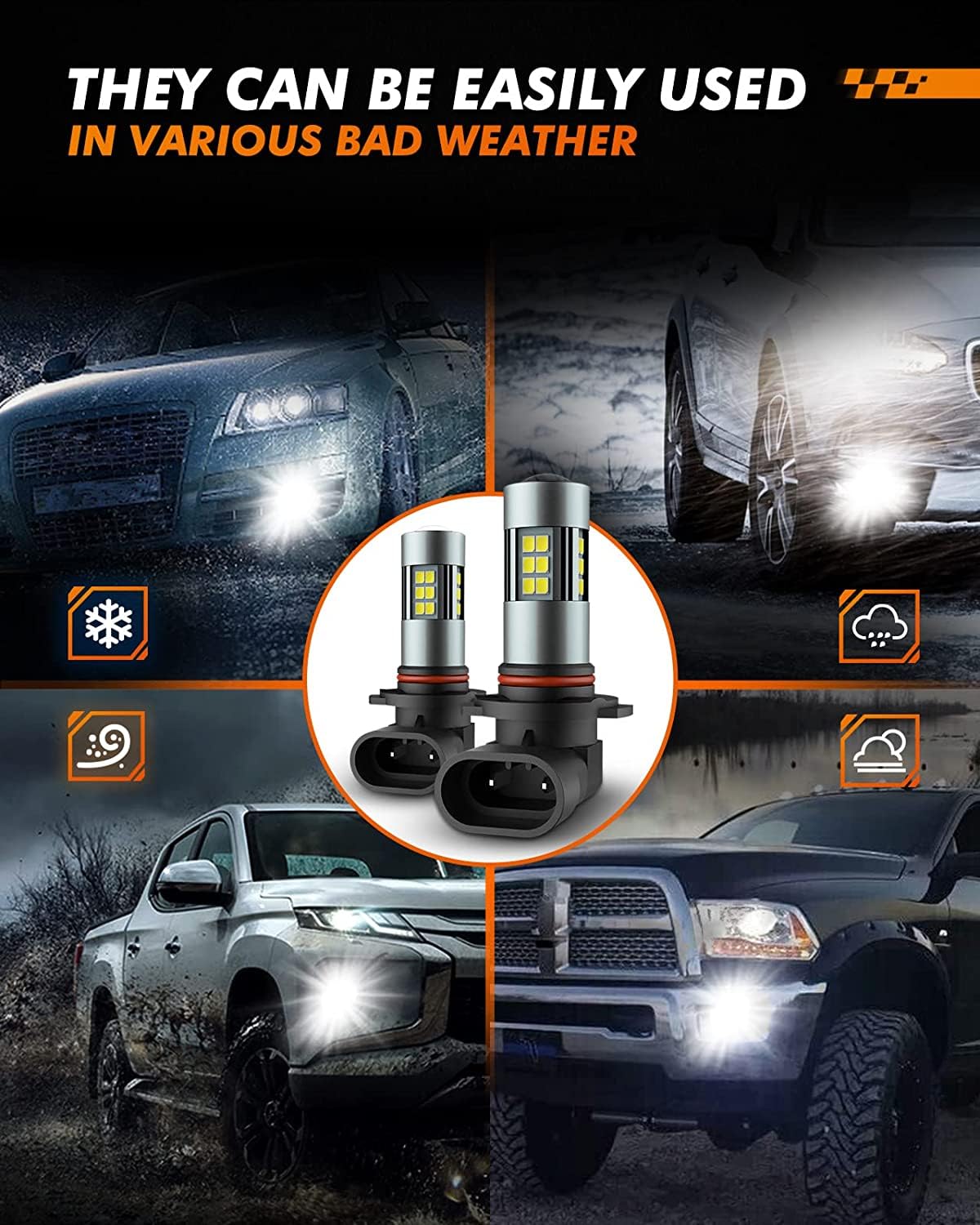 SEALIGHT H10/9145/9140/9045/9040 LED Fog Light Bulbs, 6000K Xenon White, 27 SMD Chips, 360-degree Illumination, Non-polarity, Pack of 2 🍁 All In One Marketplace Canada