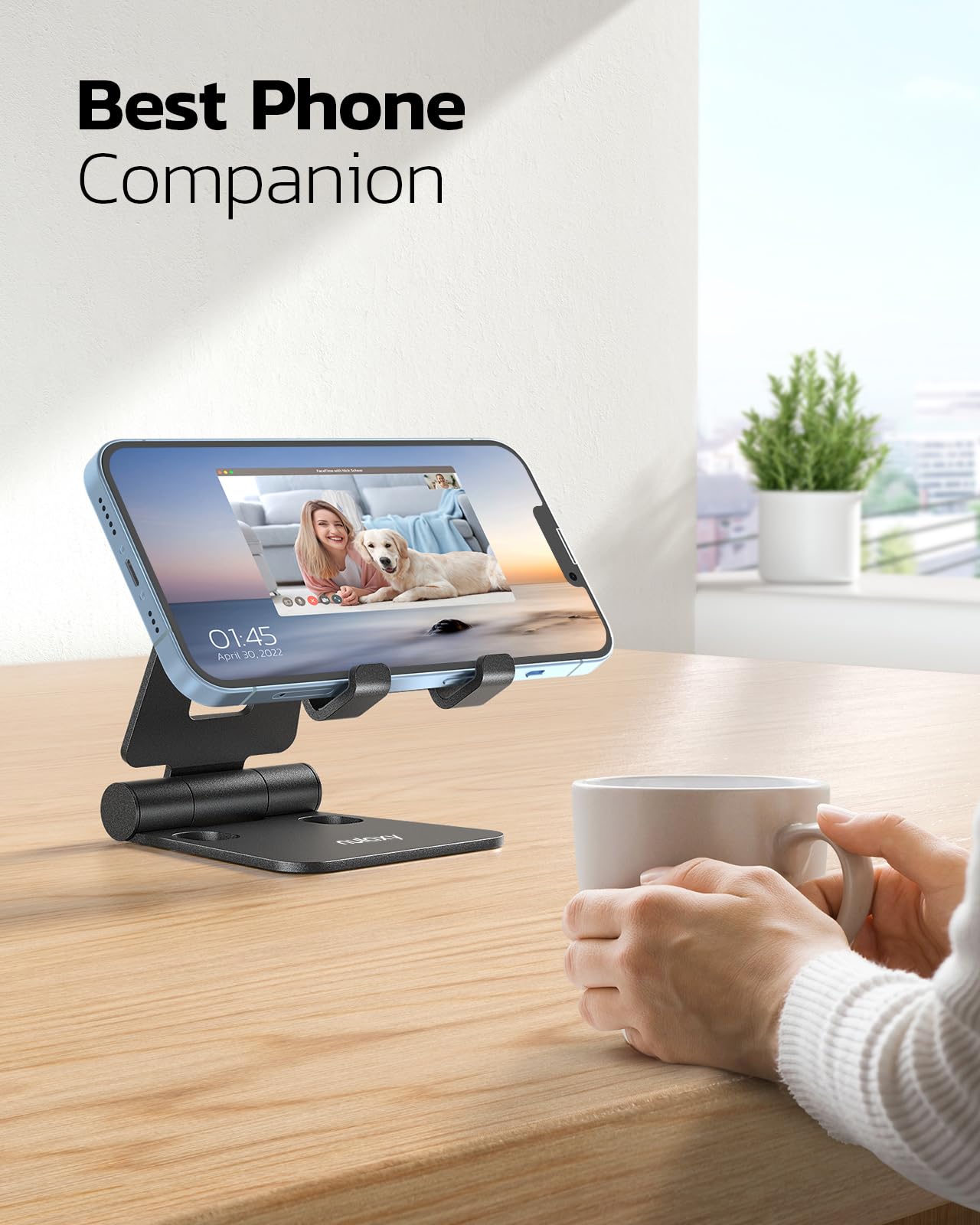 Nulaxy 2 Pack Dual Foldable Phone Stand for Desk, Fully Adjustable Desktop Cell Phone Holder Accessories for Office Kindle Compatible with 4-8" Mobile Devices iPhone Pro/Max/Plus, Black & Silver