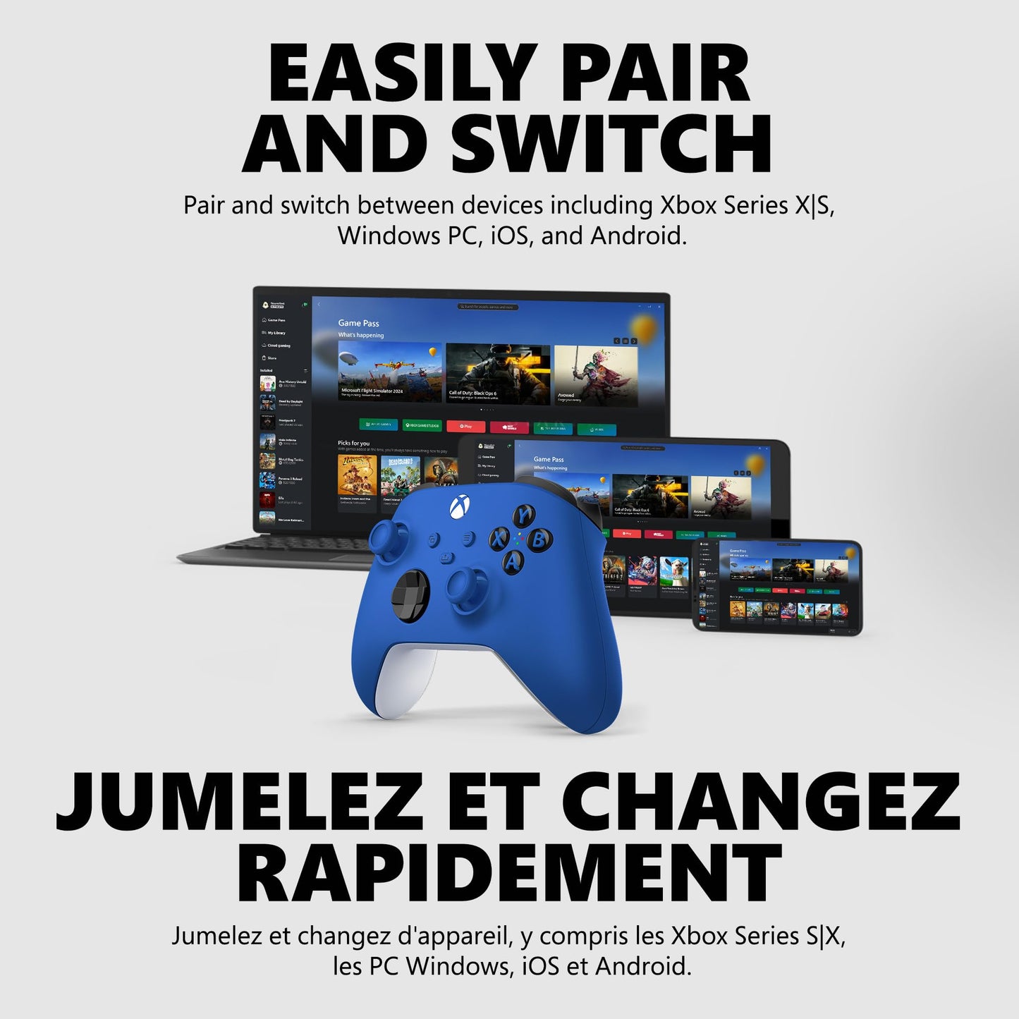 XBOX Core Wireless Gaming Controller – Shock Blue for Series X|S, One, Windows PC, Android, and iOS