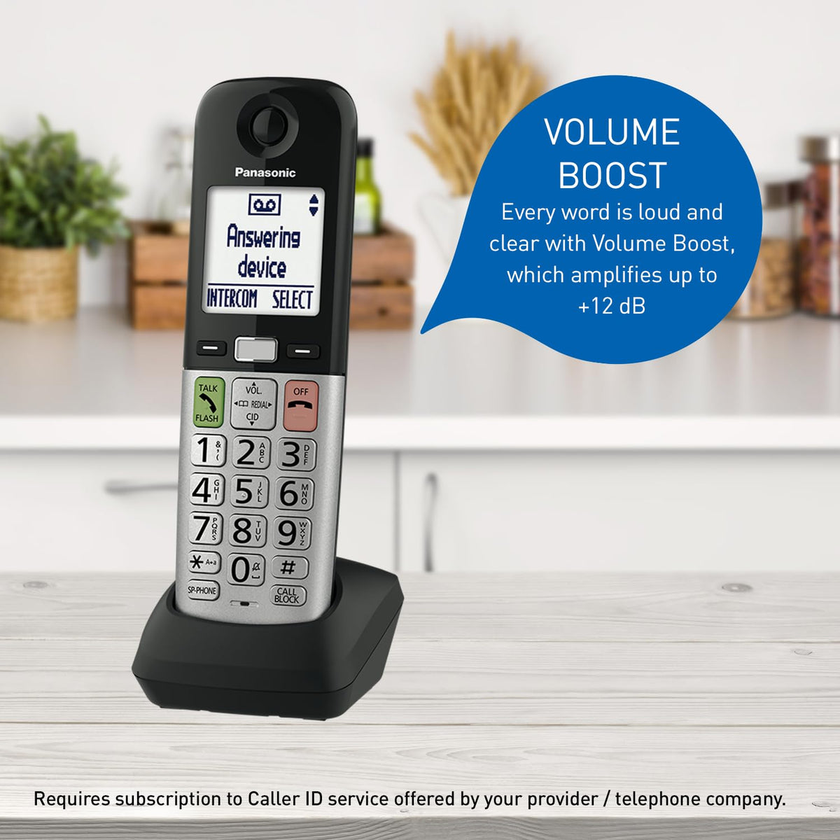 Panasonic Cordless Phone, Large Display and Big Buttons, Flashing Favourites Key, Built in Flashlight, Call Block, Volume Boost, Talking Caller ID, 2 Cordless Handsets - KX-TGU432CB (Black/Silver)