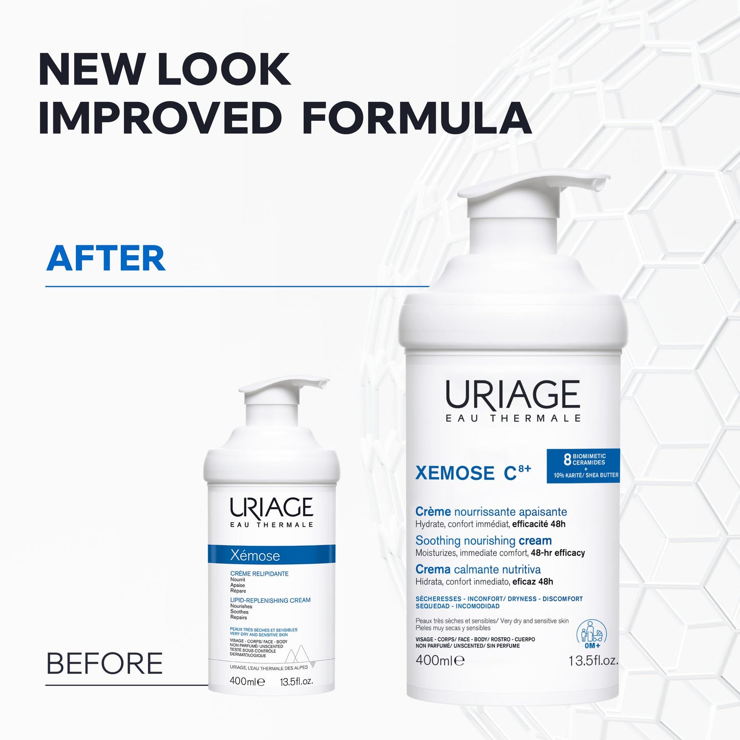 Uriage Xémose Lipid-Replenishing Cream - Face & Body Moisturizer Against Itching With Shea Butter - Very Dry, Sensitive Skin Prone to Atopic Eczema - Non-Greasy & Non-Sticky - Unscented - 400ml Uriage