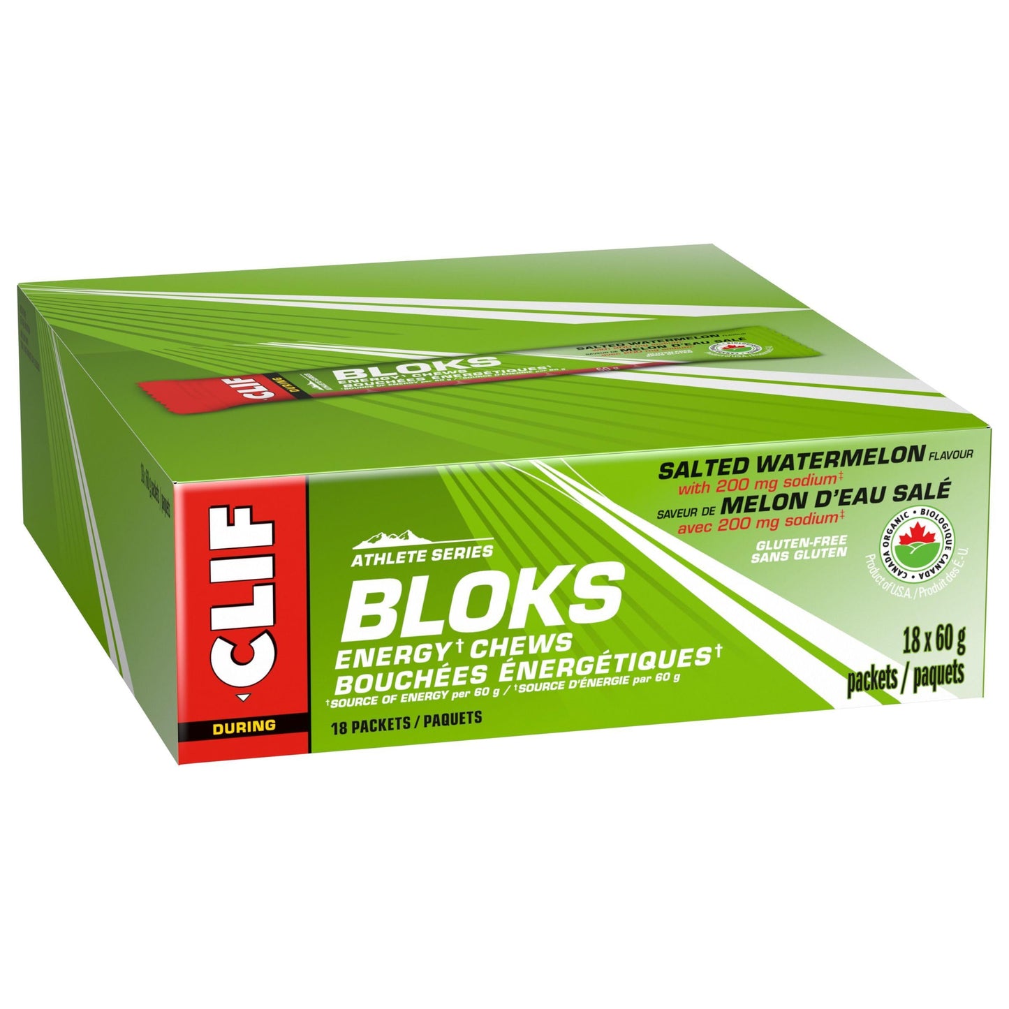CLIF BLOKS Energy Chews, Salted Watermelon flavour, Gluten Free, Organic, No Artificial Flavours, 60 g (Pack of 18) - Available at All In One Marketplace Canada