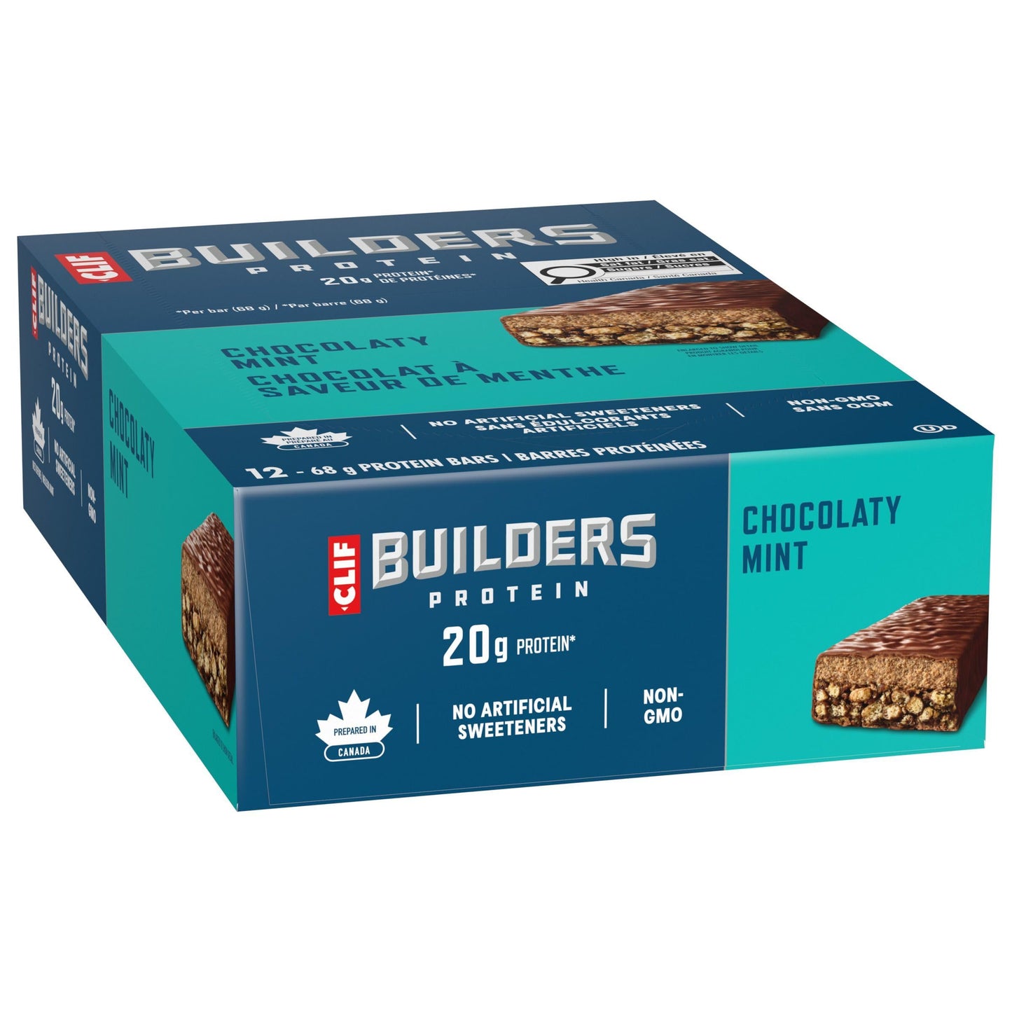 CLIF BUILDERS Protein Bars, Chocolate Mint Flavour, 20g of Protein, Prepared in Canada, Gluten Free, No Artificial Sweeteners, 68 g (Pack of 12), Prepared in Canada - Available at All In One Marketplace Canada