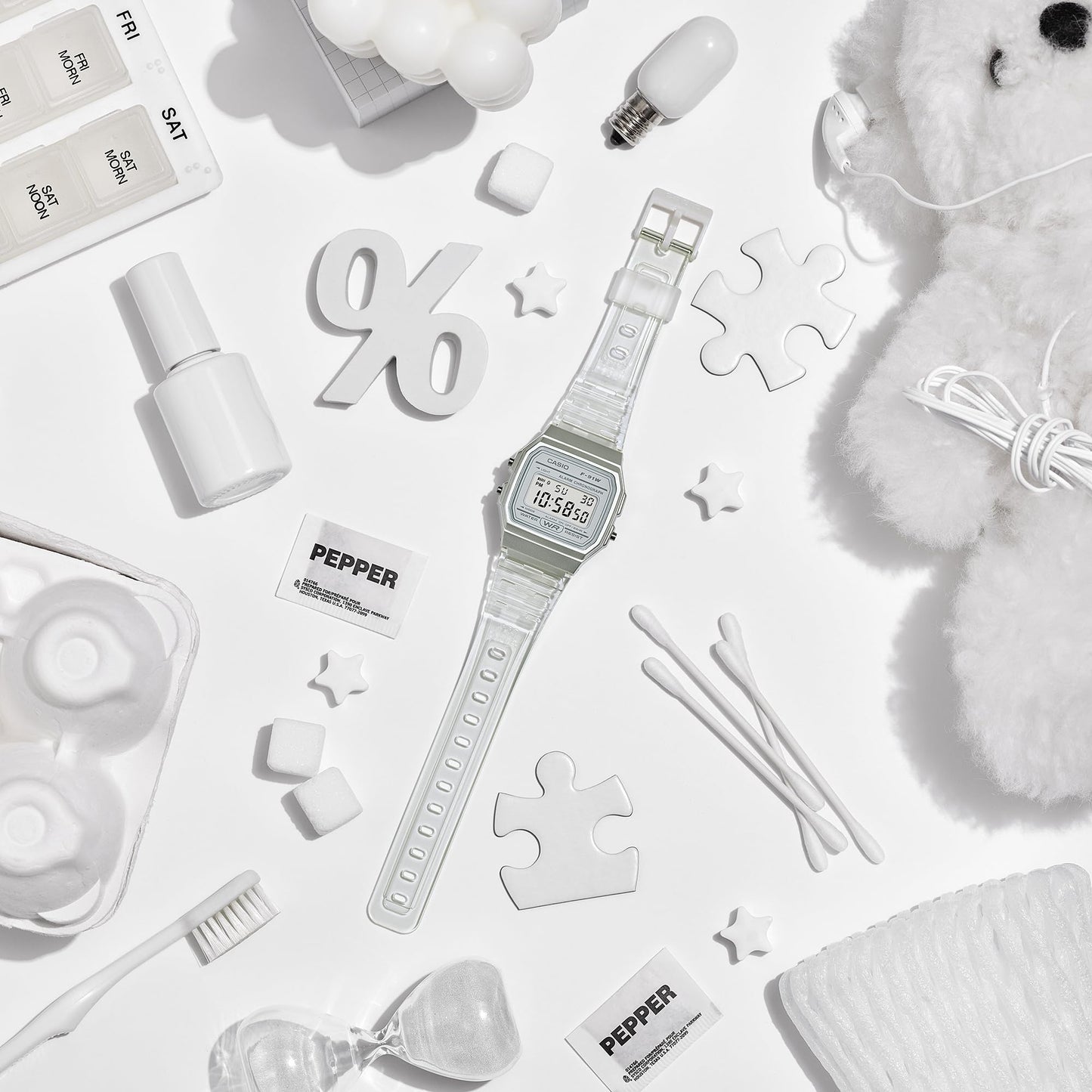 Casio Quartz Watch with Resin Strap, Clear, 20 (Model: F-91WS-7CF) Casio