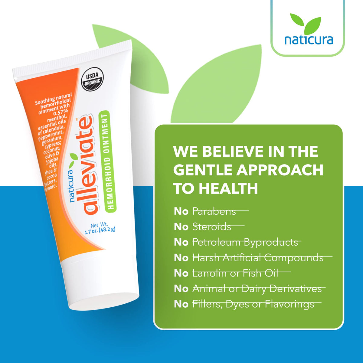 Naticura: Alleviate Natural Hemorrhoid Treatment Ointment - All-Natural Fast Cooling Cream for Burning, Itching, Pain, Fissures and Swelling - 1.7 oz. - with Peppermint, Coconut Oil and Shea Butter 🍁 All In One Marketplace Canada
