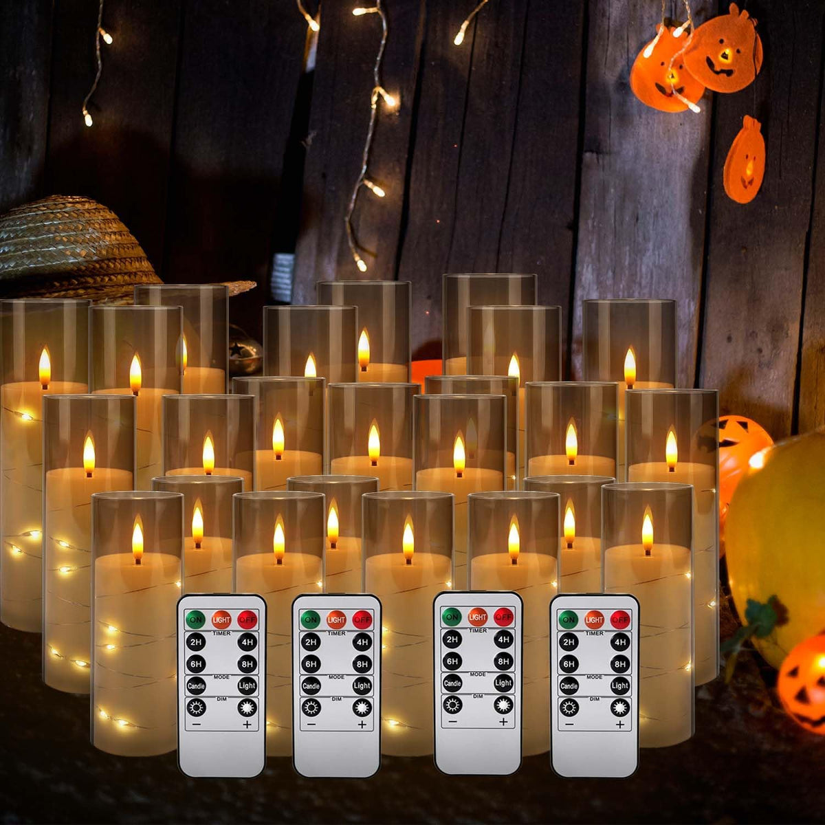 Pack of 24 Flickering Flameless Candles with Remote and 2/4/6/8 H Timer Led Embedded Light String Grey Candles(D2.17 x H 5" 6" 7") Moving Wick Candles for Christmas & &Wedding & Home Decor... 🍁 All In One Marketplace Canada