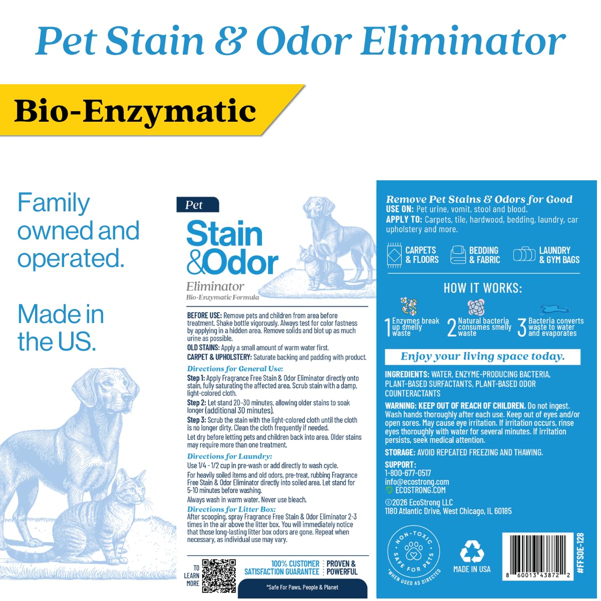 Eco Strong Pet Stain and Odor Remover - Cat Urine Enzyme Cleaner Destroyer, Urine Destroyer for Dogs, Pet Urine Enzyme Cleaner - 128 Oz