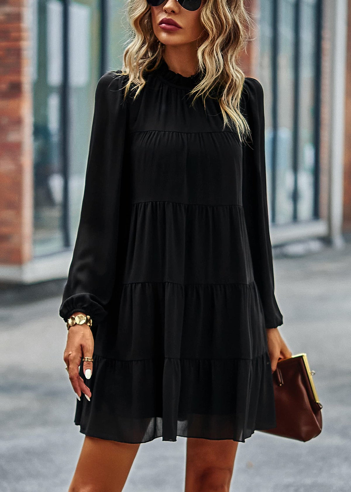 KIRUNDO Women's 2026 Fall Long Sleeve Baby Doll Dresses(Black,XL) 🍁 All In One Marketplace Canada