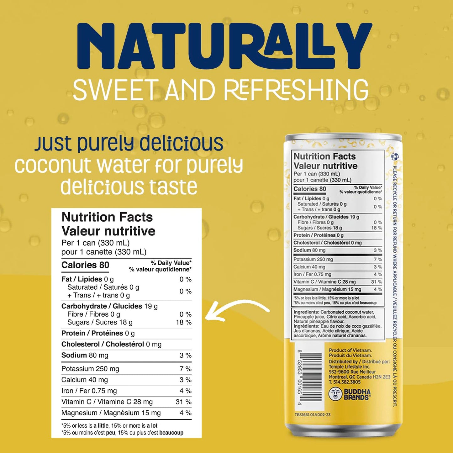 THIRSTY BUDDHA Sparkling Coconut Water with Pineapple – Sugar-Free, Electrolyte-Rich Hydration, 12 Pack (12 x 330ml)