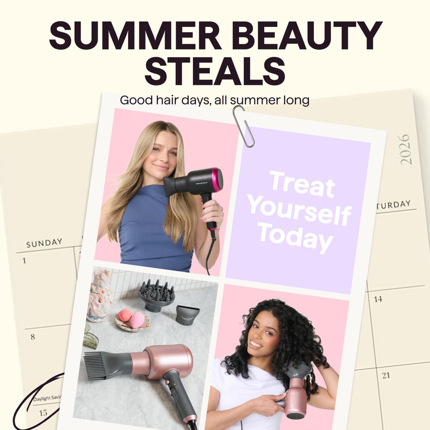 Wavytalk Hair Dryer with Diffuser, Blown Away Ionic Hair Dryer for Curly Hair, 1875W Fast Drying Blow Dryer with Ceramic Technology, 3 Attachments for All Hair Types, Light and Quiet, Muted Black - Available at All In One Marketplace Canada