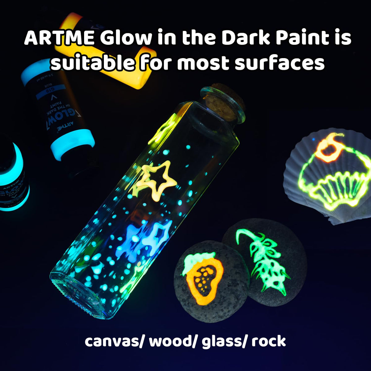 ARTME Glow in The Dark Paint, 10 Bright Colors 60ml/2oz Blacklight Paint Set, Neon Craft Paint, Acrylic Glow Fluorescent Paint Perfect for Art Painting, DIY projects, Halloween and Christmas 🍁 All In One Marketplace Canada