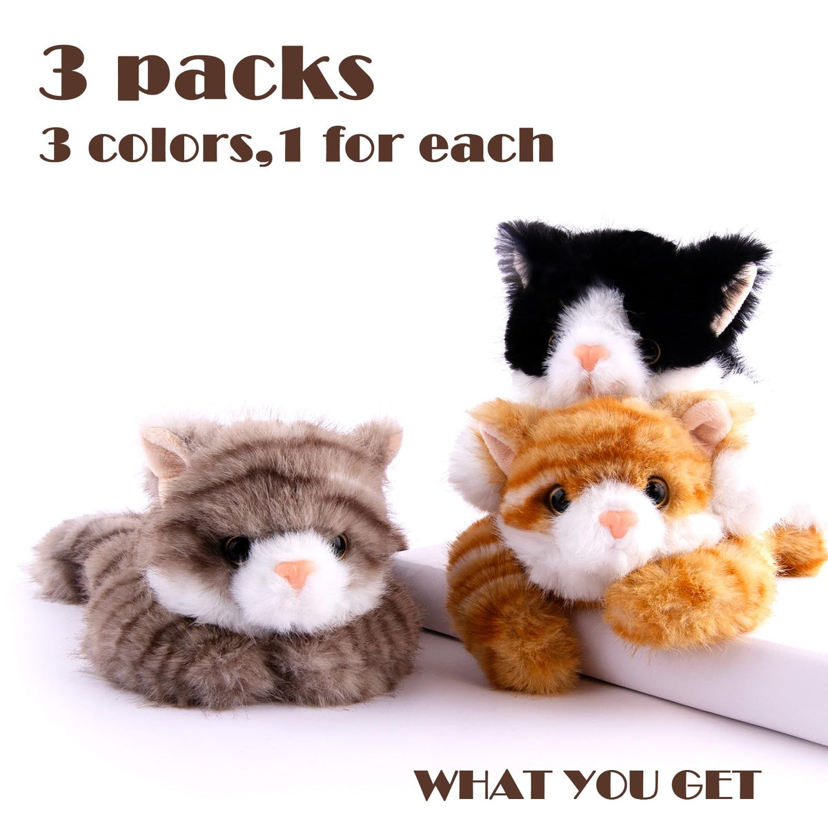 Niceup 3pcs Kitten Stuffed Animal, 7in Small Plush Kitty Cat with Sensory Beans, Pet Adoption Party Favors Black Orange Grey Cat Stuffy Toys for Kids Gift Halloween Décor Christmas Stock Stuffers 🍁 All In One Marketplace Canada
