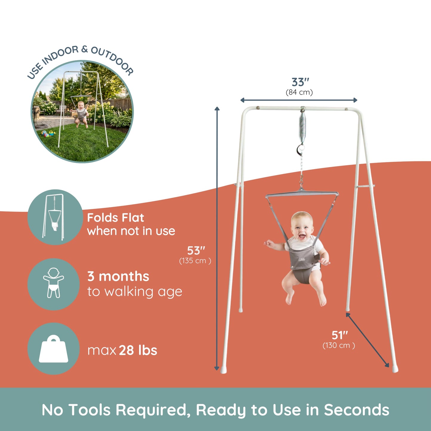 Jolly Jumper CLASSIC (Grey) with Stand - ORIGINAL Baby Jumper, Indoor and Outdoor Exercise Saddle Seat, Adjustable Height, for Infants up to 28lbs 🍁 All In One Marketplace Canada