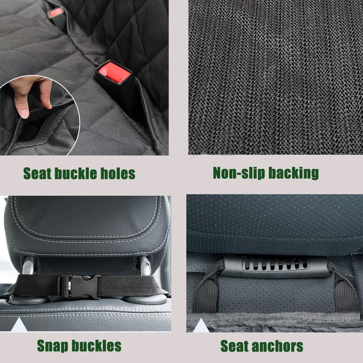 Portin Dog Car Seat Covers Pet Seat Cover, Waterproof Nonslip Bench Rear Seat Cover Compatible for Middle Seat Belt Fits Most Cars Trucks and SUVs MPVs (Black-Standard Size, 53in Wide)
