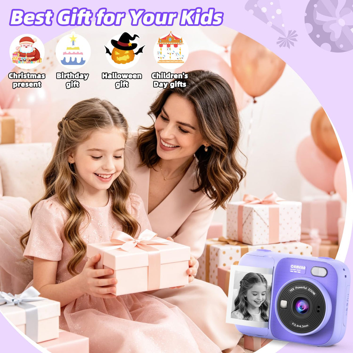 Kids Instant Print Camera with 5 Rolls Print Paper, 1080P HD Camera, Rechargeable Portable Toddler Selfie Camera, Christmas Birthday Gifts Toys for Boys Girls Age 3-12 🍁 All In One Marketplace Canada