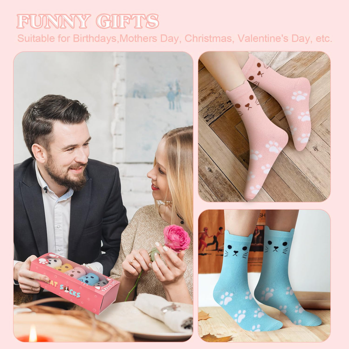 Funny Cat Socks Box for Women Teen Girls, Cute Cat Lovers Gifts, 5 Pairs 🍁 All In One Marketplace Canada