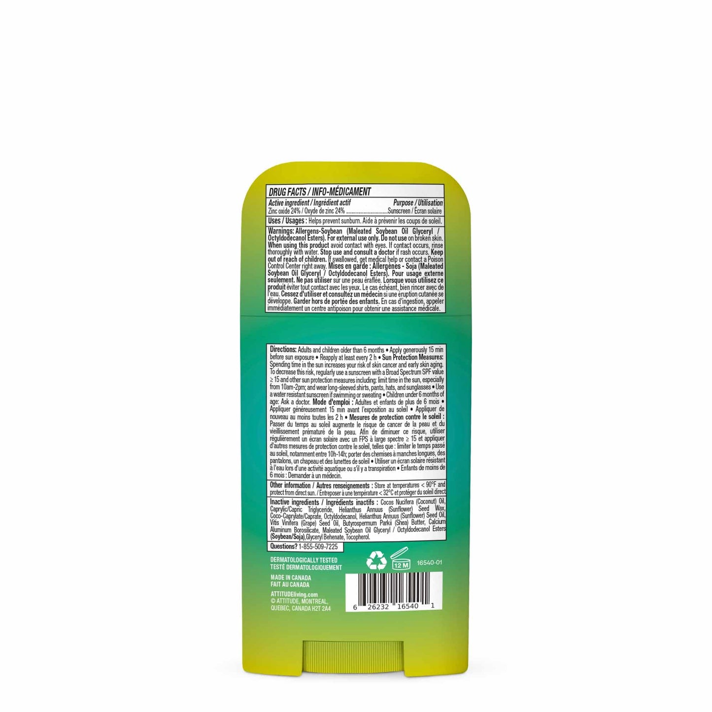 ATTITUDE Mineral Sunscreen Stick SPF 50, Broad Spectrum Zinc Oxide, EWG Verified, Non-Nano, Mess-Free Stick for Face & Body, Lightweight Non-Greasy, Vegan, Unscented, 60 grams