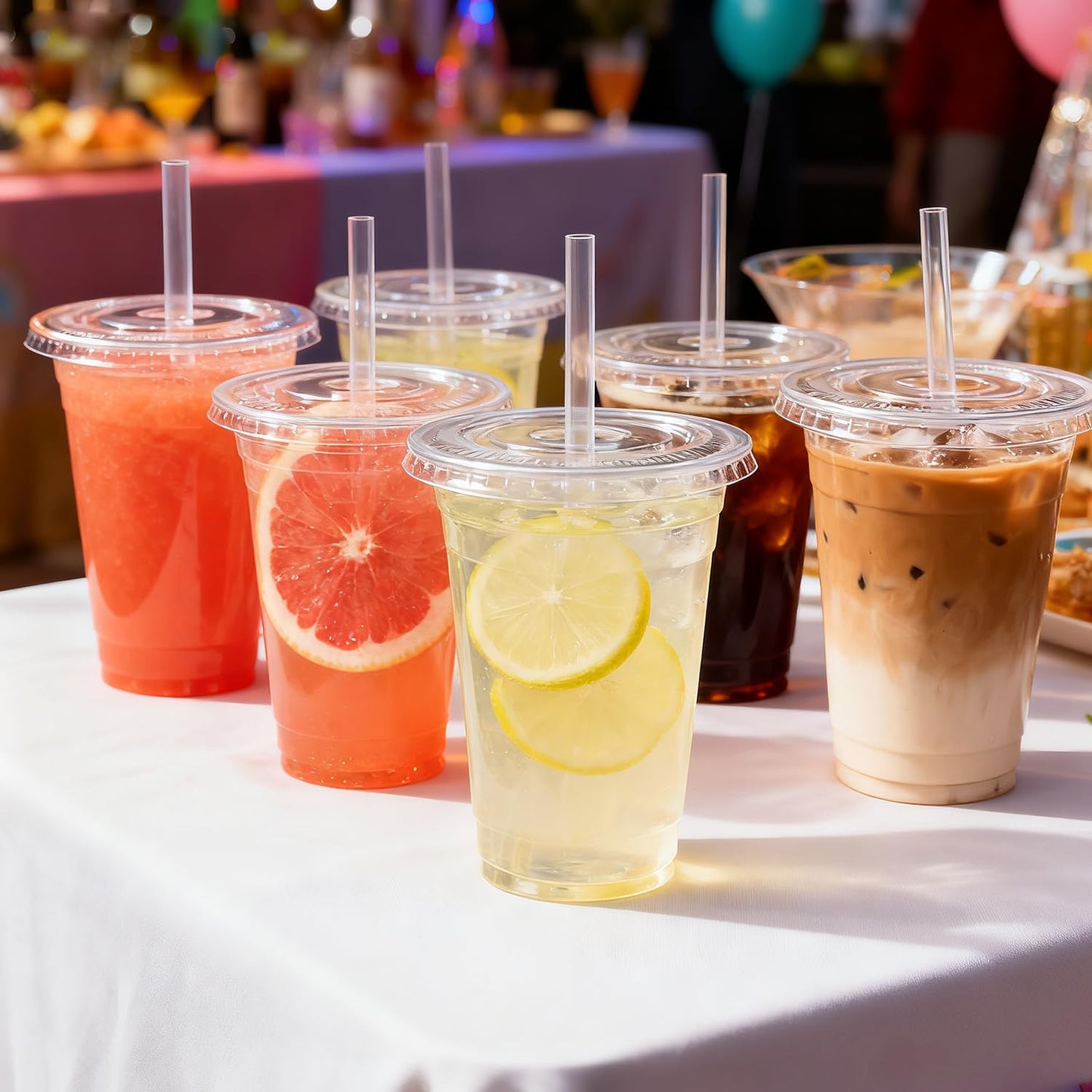 Sipthene 16 oz Clear Plastic Cups with Lids and Straws, 50 Set Disposable Coffee Cups for Iced Coffee, Cold Beverages, Smoothies and to-Go Drinks - Available at All In One Marketplace Canada