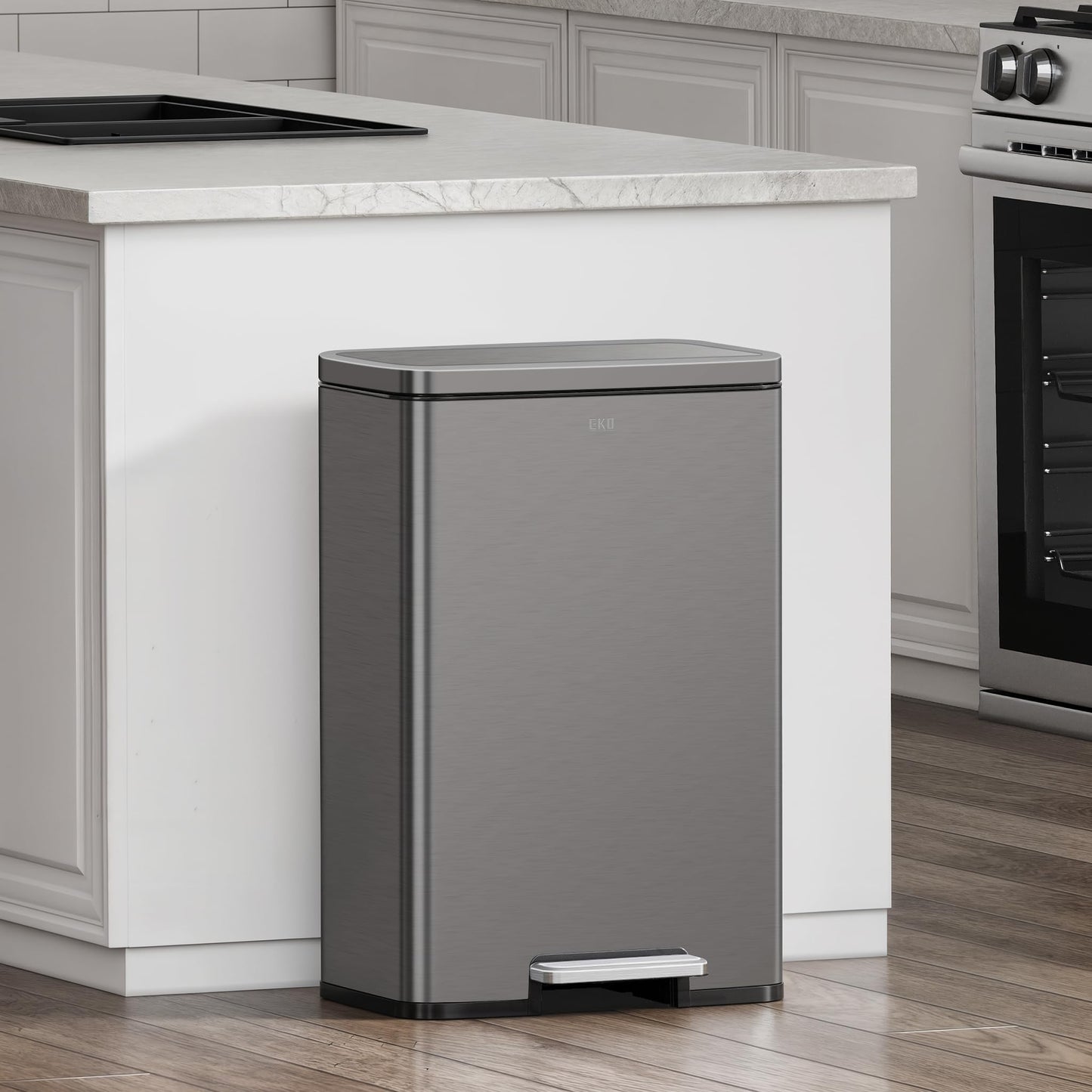 EKO Madison Gunmetal Steel 50 Liter/13.2 Gallon Step Trash Can with Inner Liner - Fingerprint Resistant Finish EKO