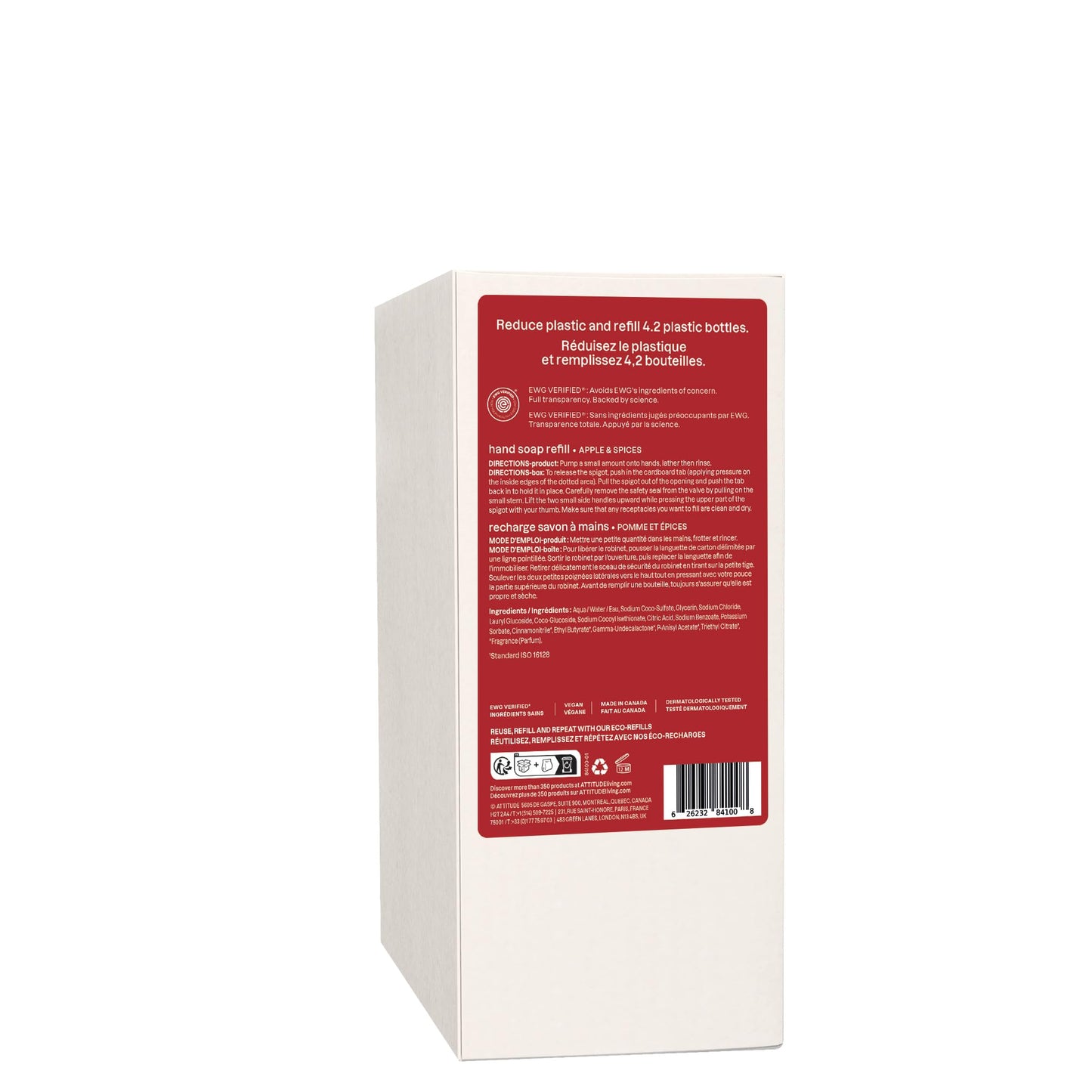 ATTITUDE Liquid Hand Soap Refill, EWG Verified, Made in Canada, Plant and Mineral-Based, Vegan Personal Care Products, Apple & Spices Scent, 2 L 🍁 All In One Marketplace Canada