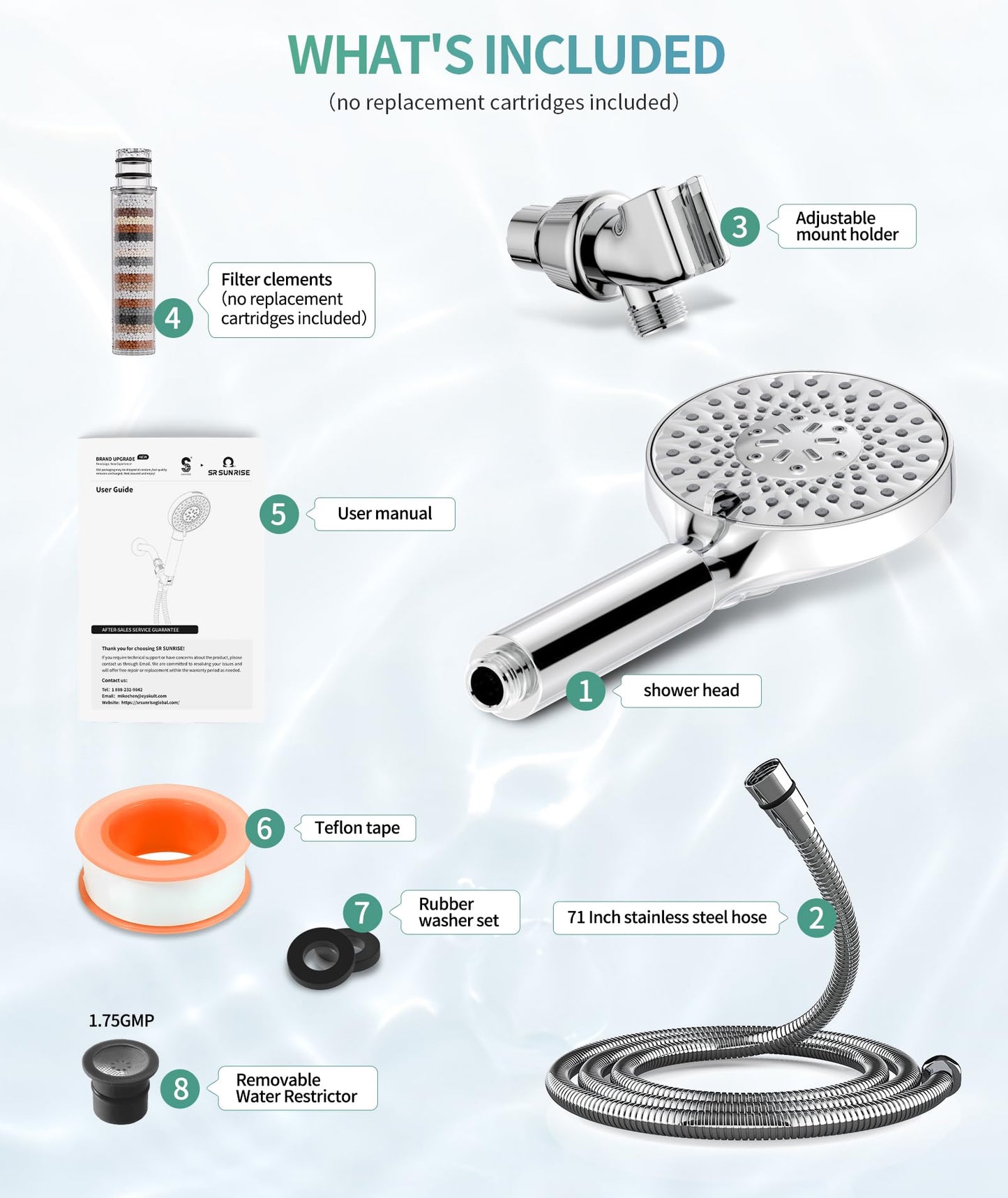 Filtered Shower Head with Handheld, High Pressure 9 Spray Mode Chrome Showerhead with Filters,Detachable Shower Head,Water Softener Filters Beads for Hard Water -Remove Chlorine