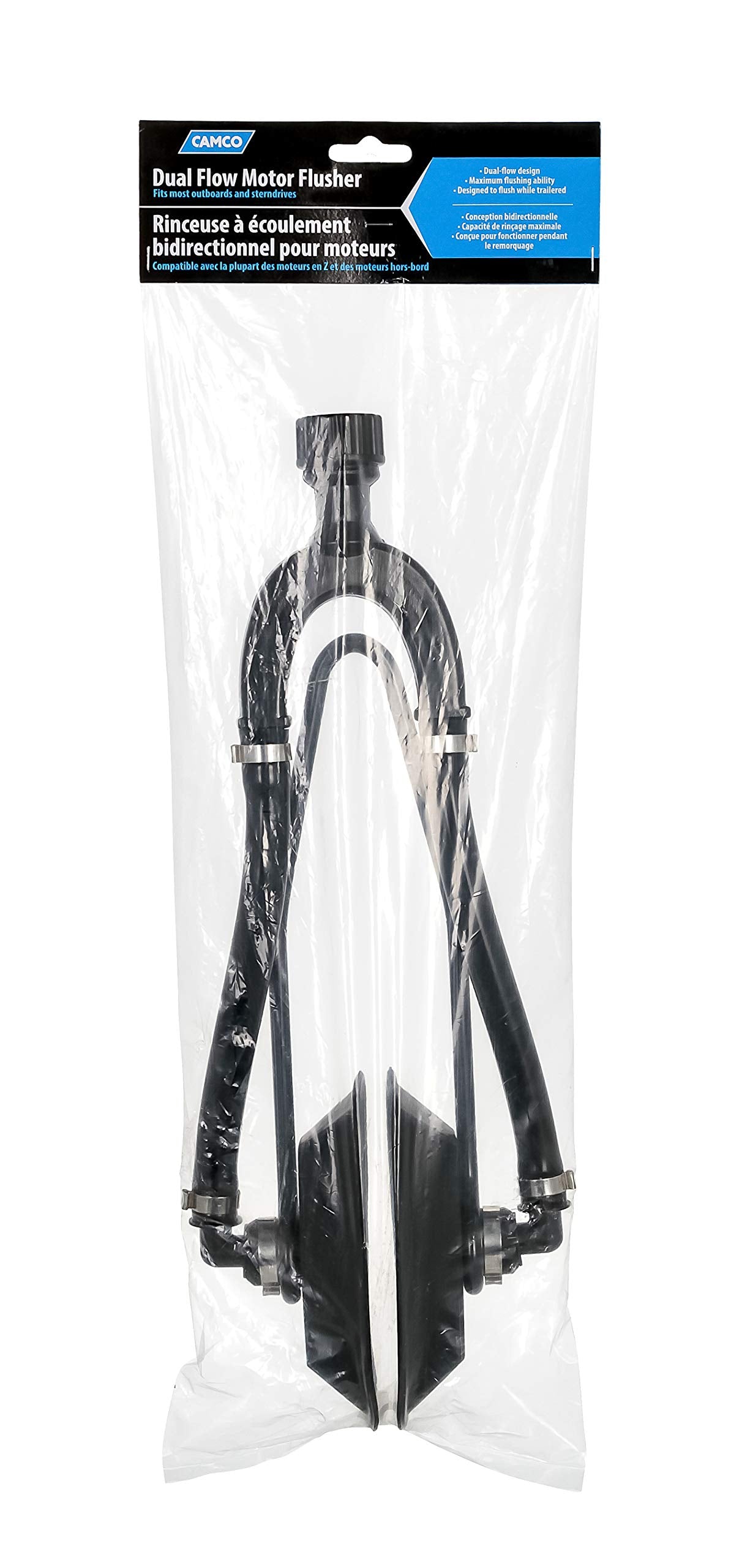 Camco Boat Dual Water Feed Motor Flusher - Flushes Contaminates Out of Your Boat Engine | Dual Input Design | Connects to Standard Water Hoses |Great for Winterization - (50141), Black Camco