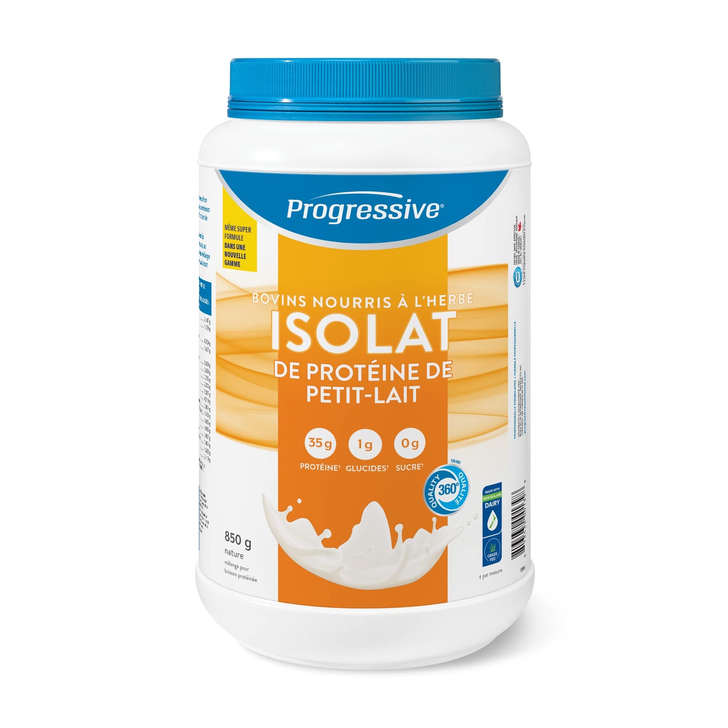 Progressive Grass-Fed 100% Whey Isolate Powder Unflavoured, with 35g of New Zealand Whey Concentrate per Scoop for Muscle Gain and Recovery, Pasture-Raised, Non-GMO, Antibiotic-Free, and Hormone-Free, 850g Progressive